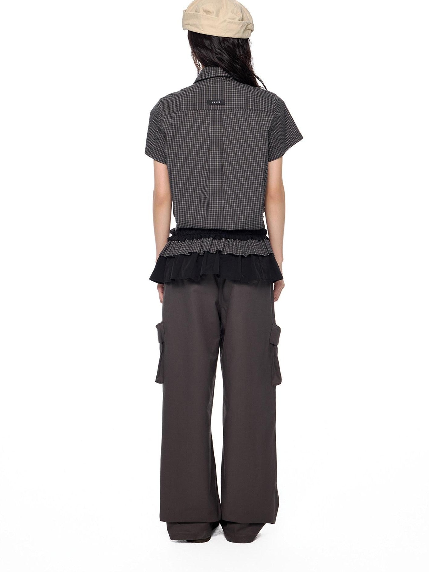 EZEK Black Plaid Pleated Ruffle Tie Women's Poly Cotton Matching Skirt Sets