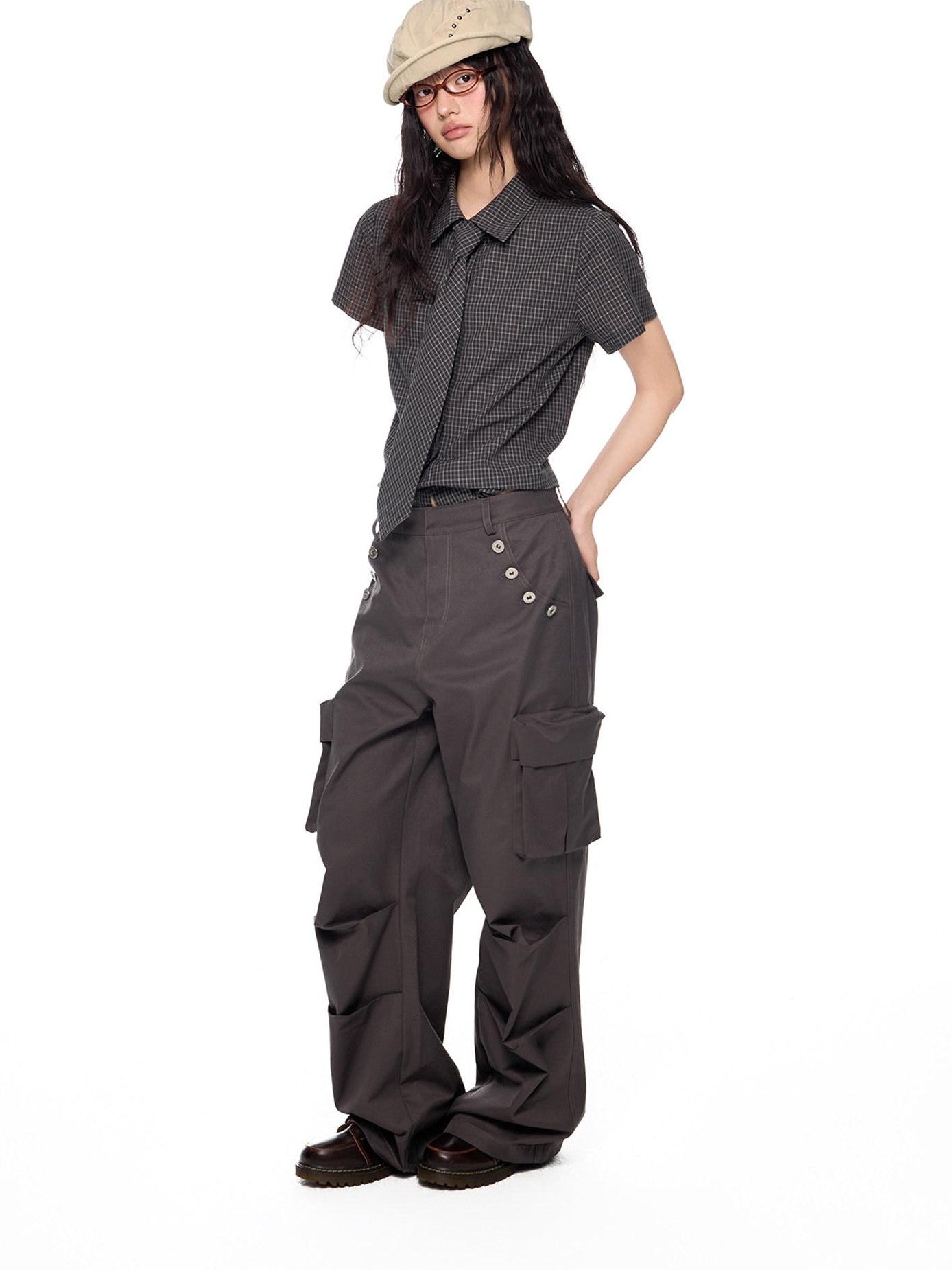 EZEK Black Plaid Pleated Ruffle Tie Women's Poly Cotton Matching Skirt Sets