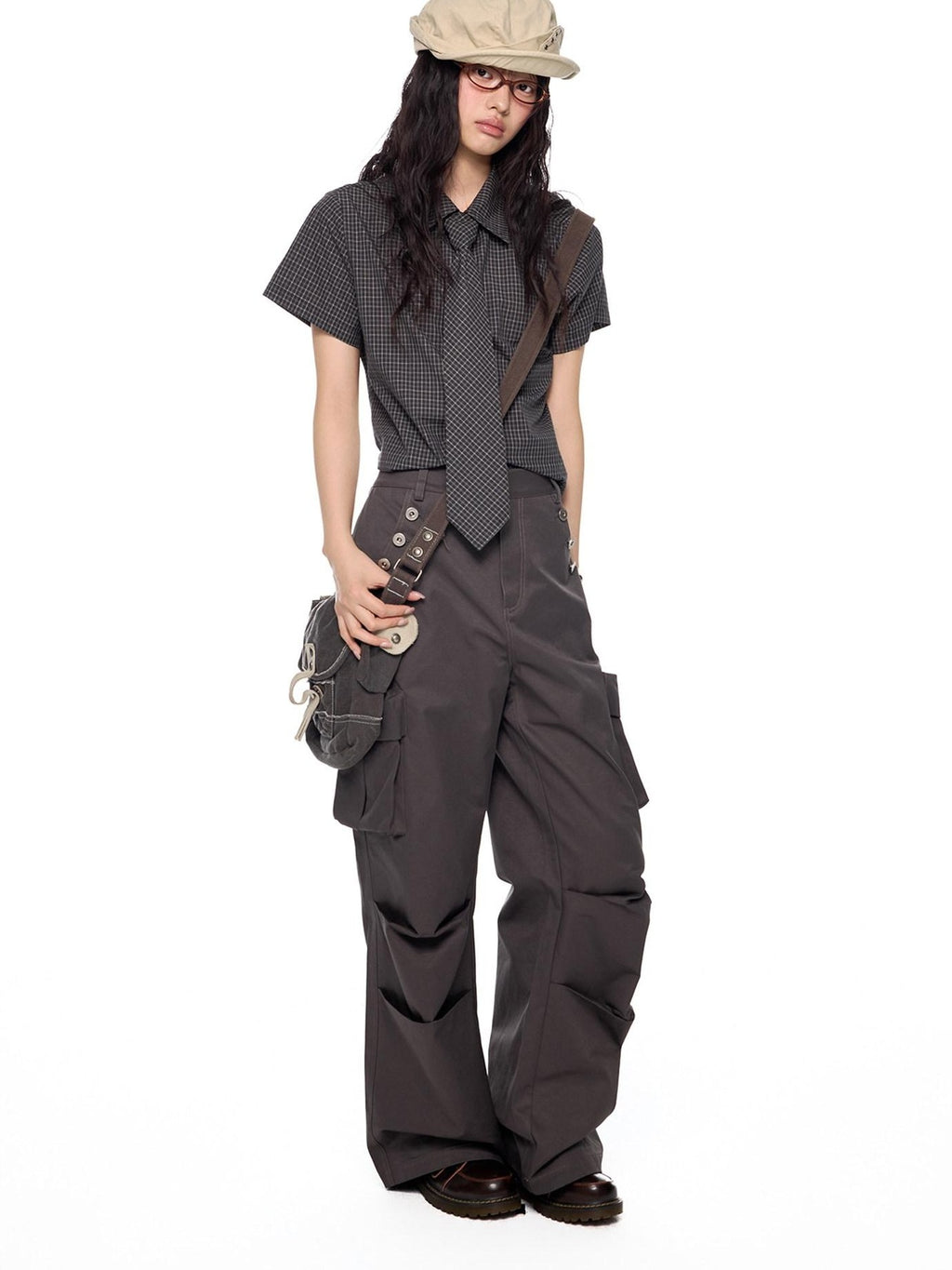 EZEK Black Plaid Pleated Ruffle Tie Women's Poly Cotton Matching Skirt Sets