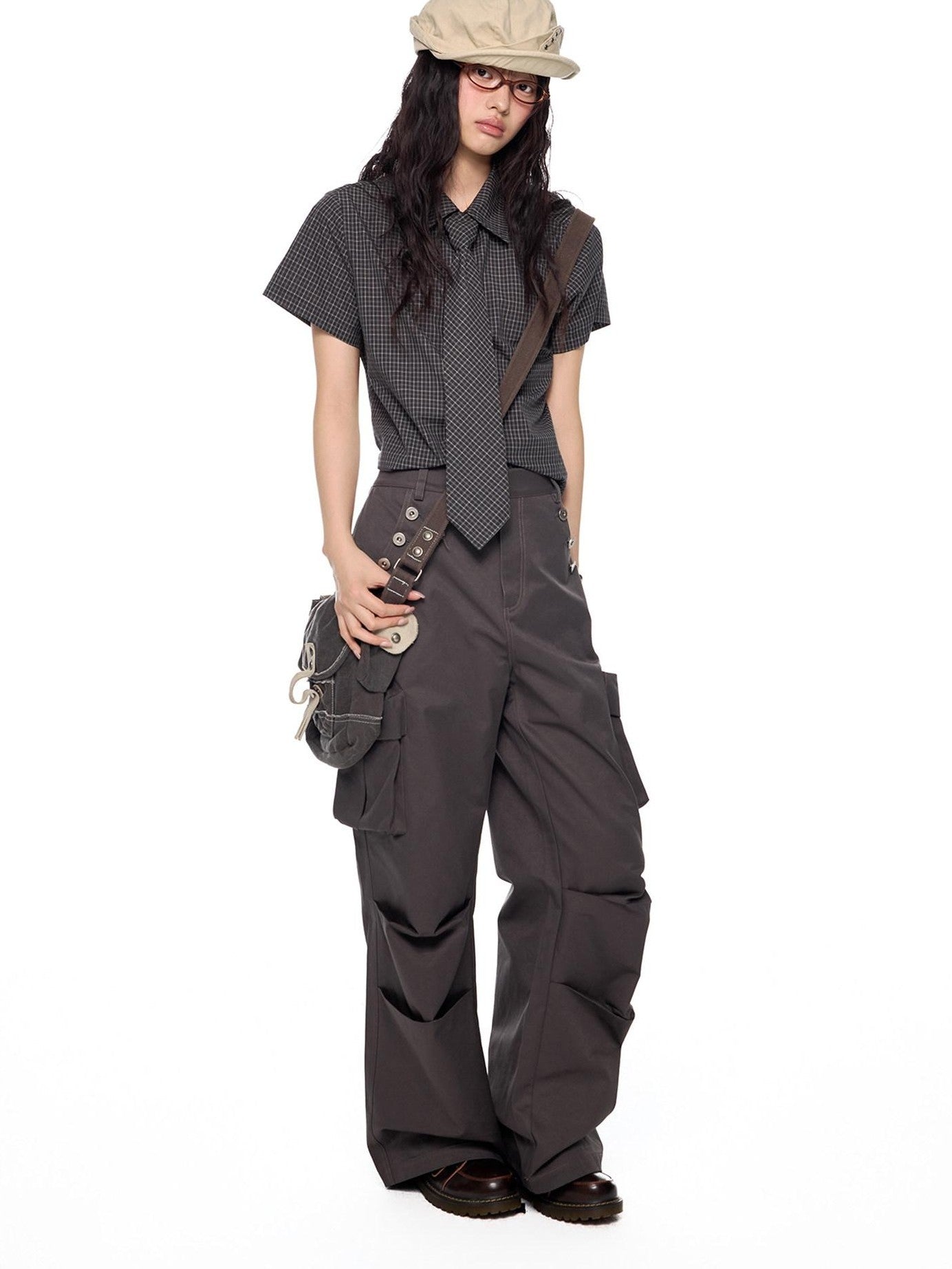 EZEK Black Plaid Pleated Ruffle Tie Women's Poly Cotton Matching Skirt Sets