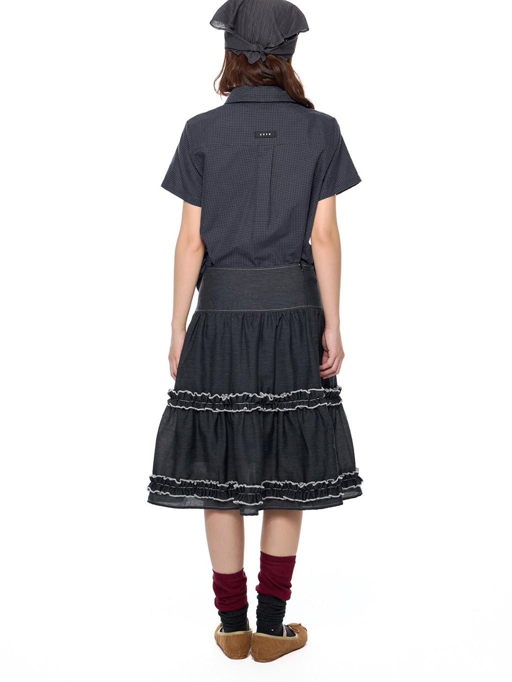 EZEK Black Plaid Pleated Ruffle Tie Women's Poly Cotton Matching Skirt Sets