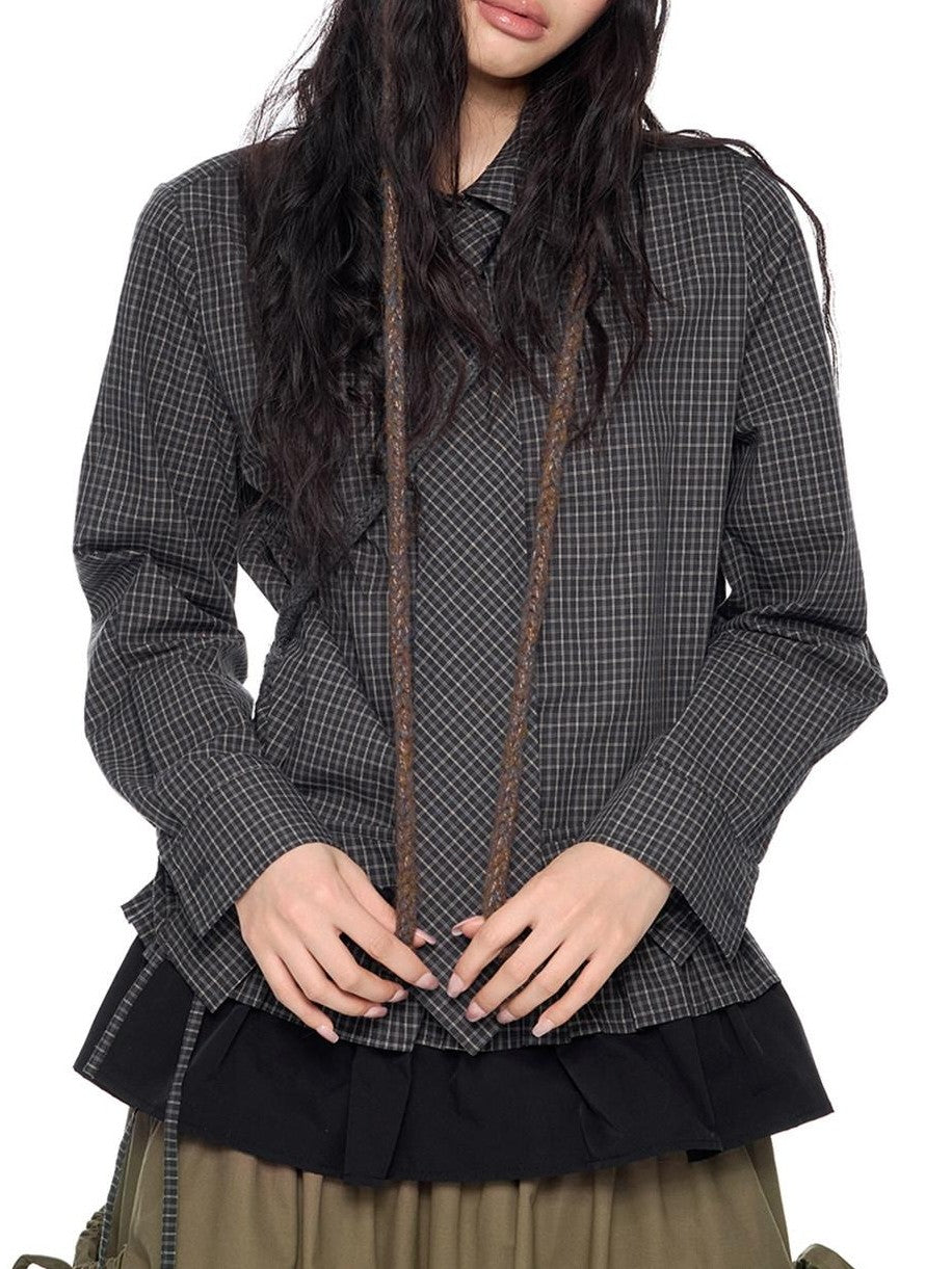 EZEK Black Plaid Pleated Ruffle Tie Women's Poly Cotton Matching Skirt Sets
