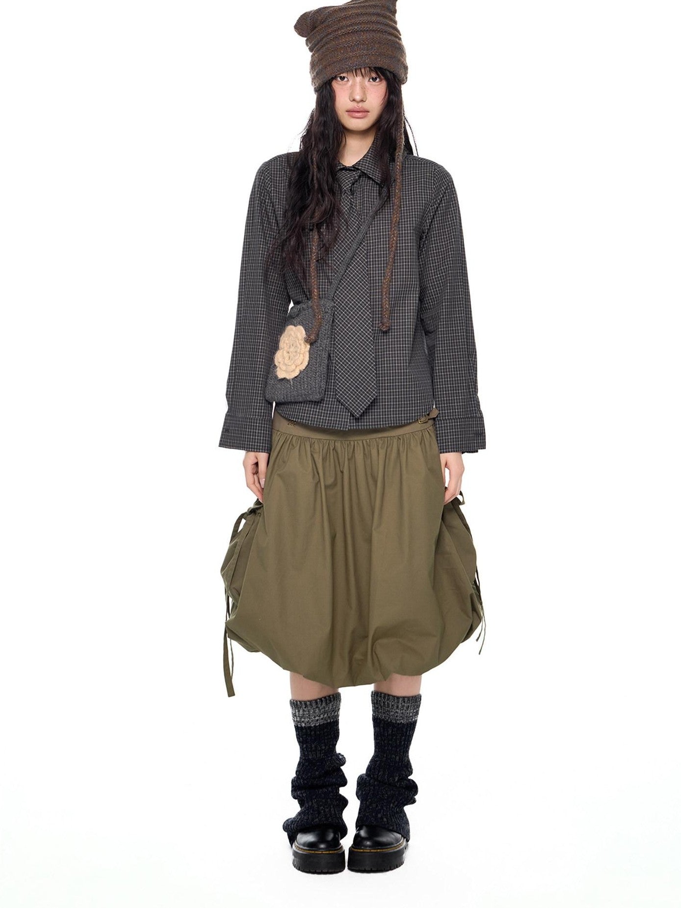 EZEK Black Plaid Pleated Ruffle Tie Women's Poly Cotton Matching Skirt Sets