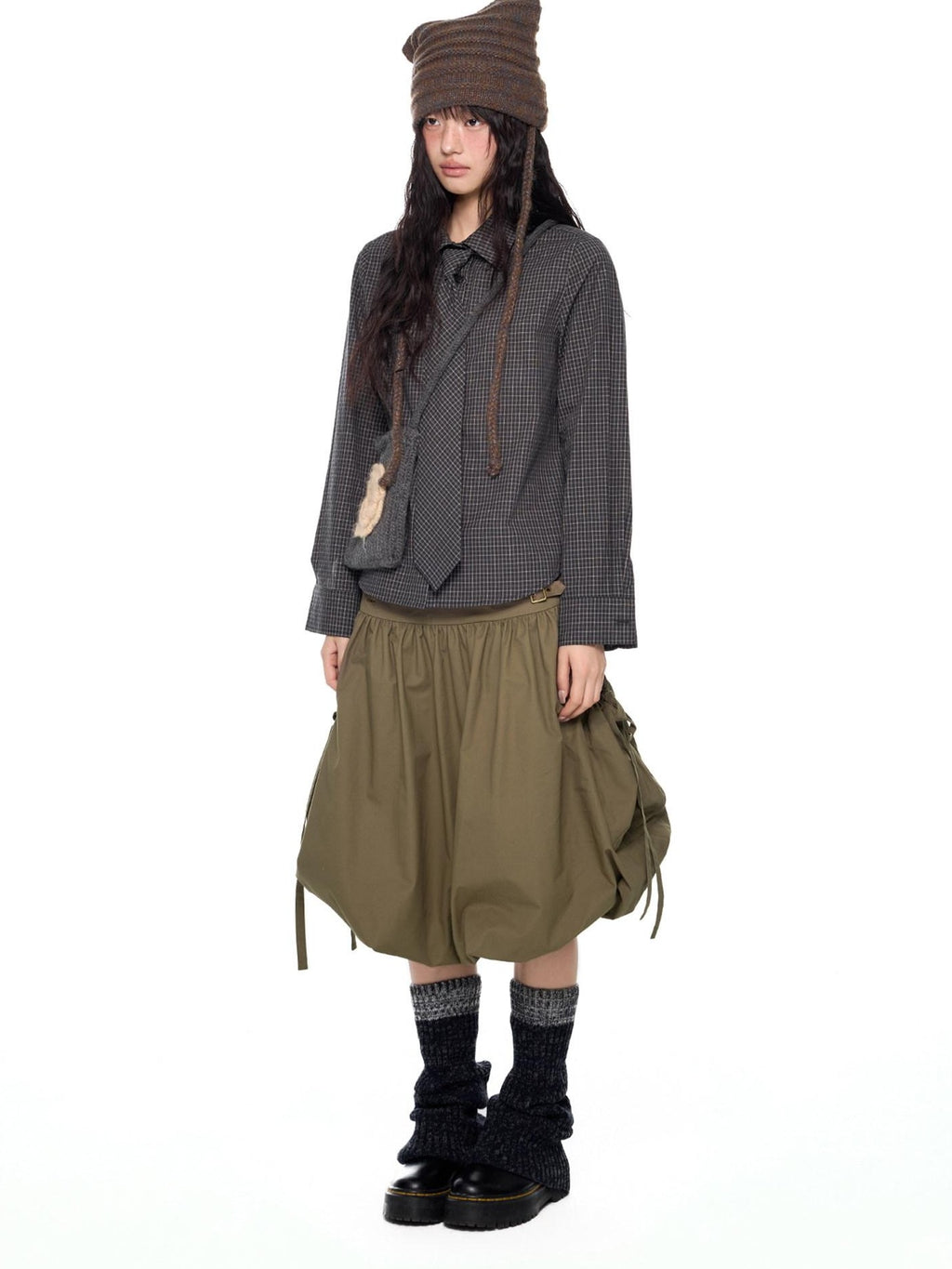 EZEK Black Plaid Pleated Ruffle Tie Women's Poly Cotton Matching Skirt Sets