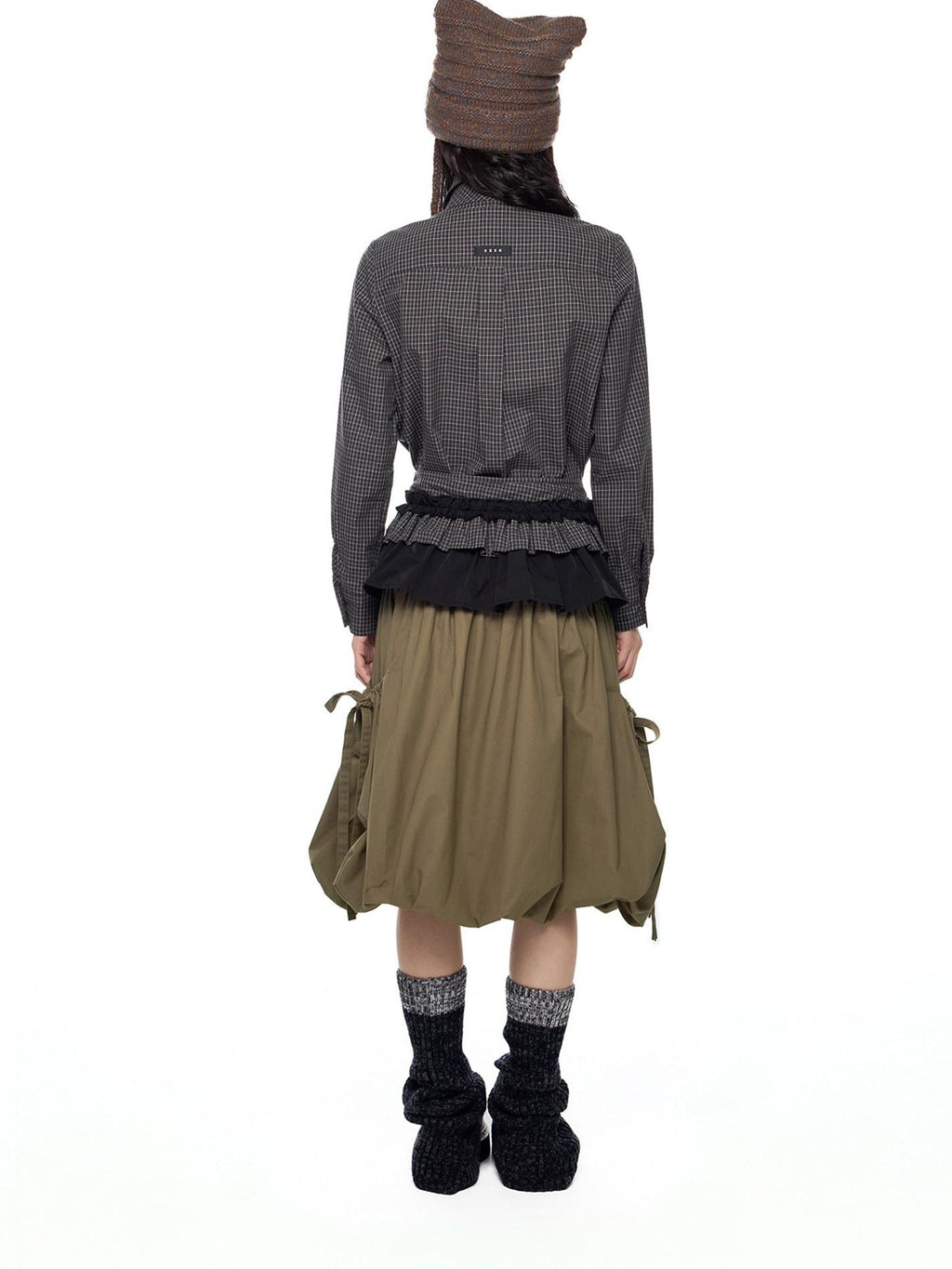 EZEK Black Plaid Pleated Ruffle Tie Women's Poly Cotton Matching Skirt Sets