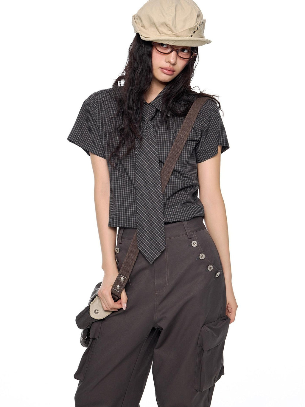 EZEK Black Plaid Pleated Ruffle Tie Women's Poly Cotton Matching Skirt Sets