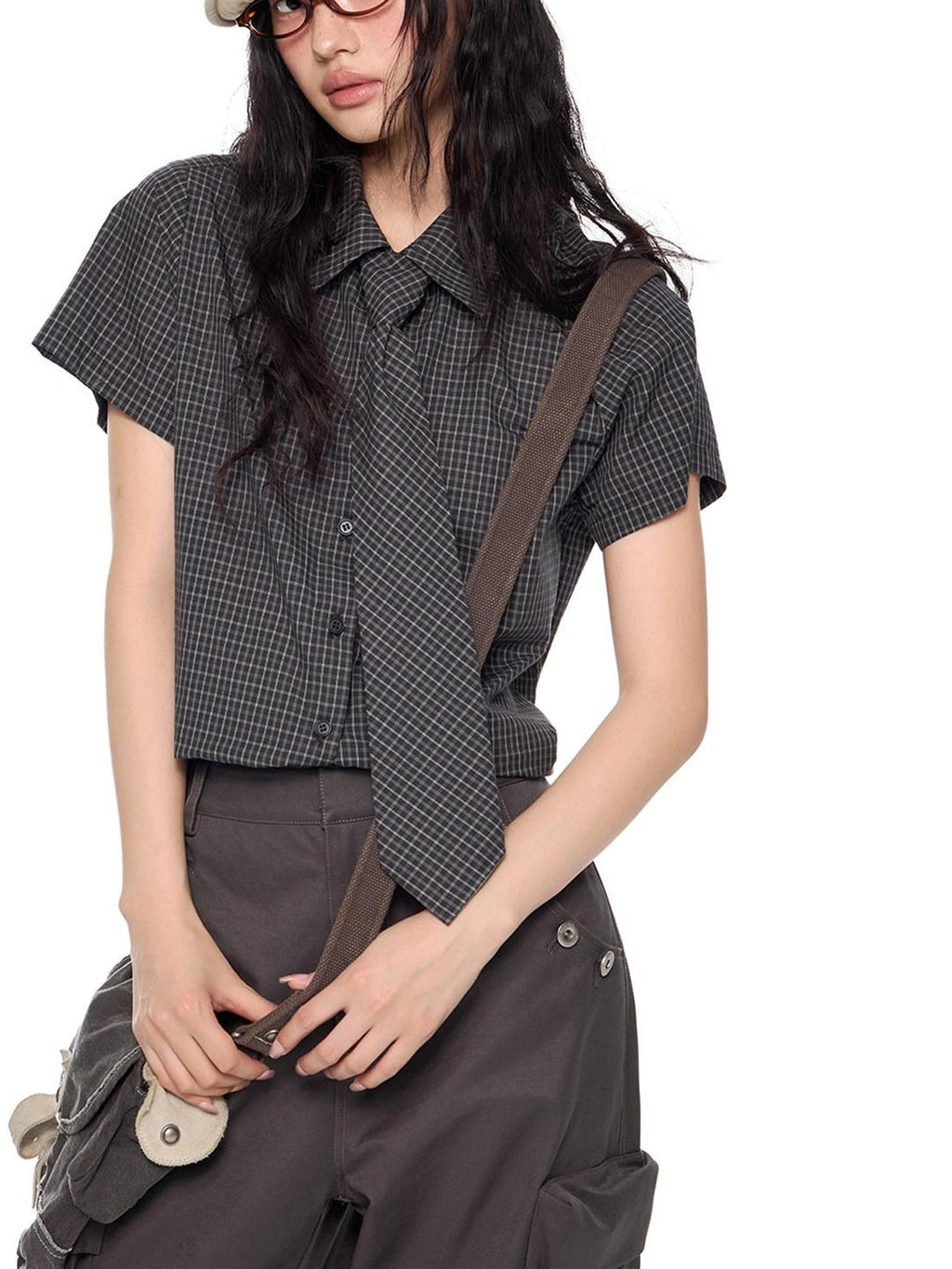 EZEK Black Plaid Pleated Ruffle Tie Women's Poly Cotton Matching Skirt Sets