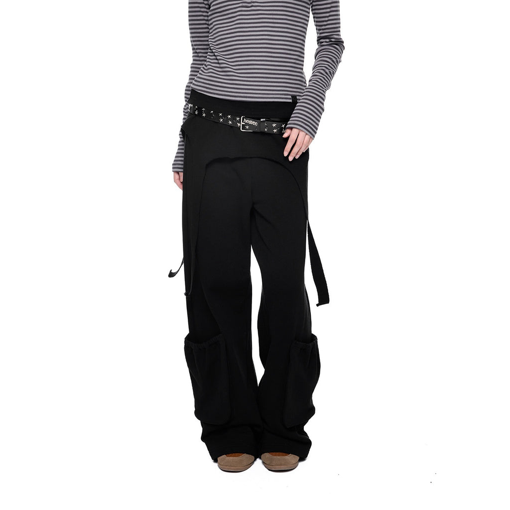EZEK_Black_Retro_Faux_Two_Piece_Pocket_Button_Drapey_Women's_Cotton_Wide-leg_Pants_998805671325_MISSTT