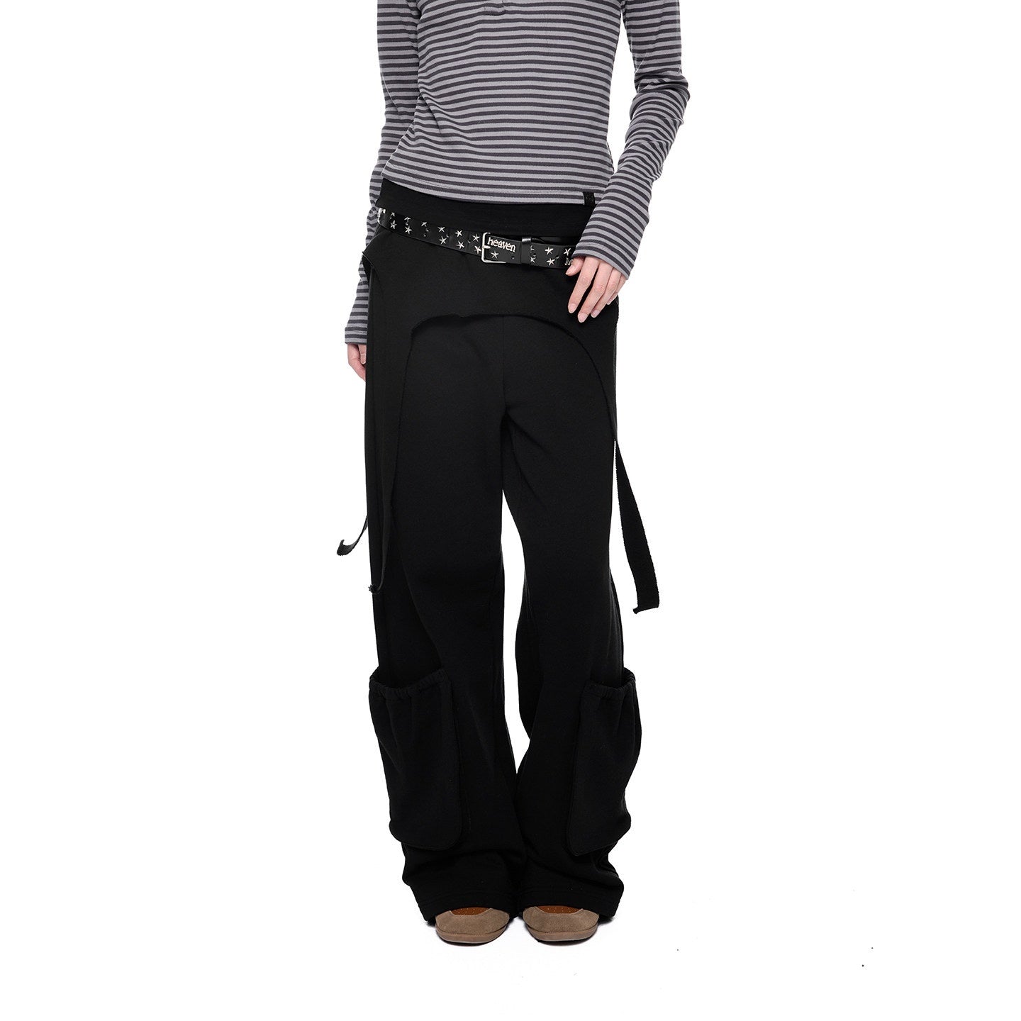 EZEK_Black_Retro_Faux_Two_Piece_Pocket_Button_Drapey_Women's_Cotton_Wide-leg_Pants_998805671325_MISSTT