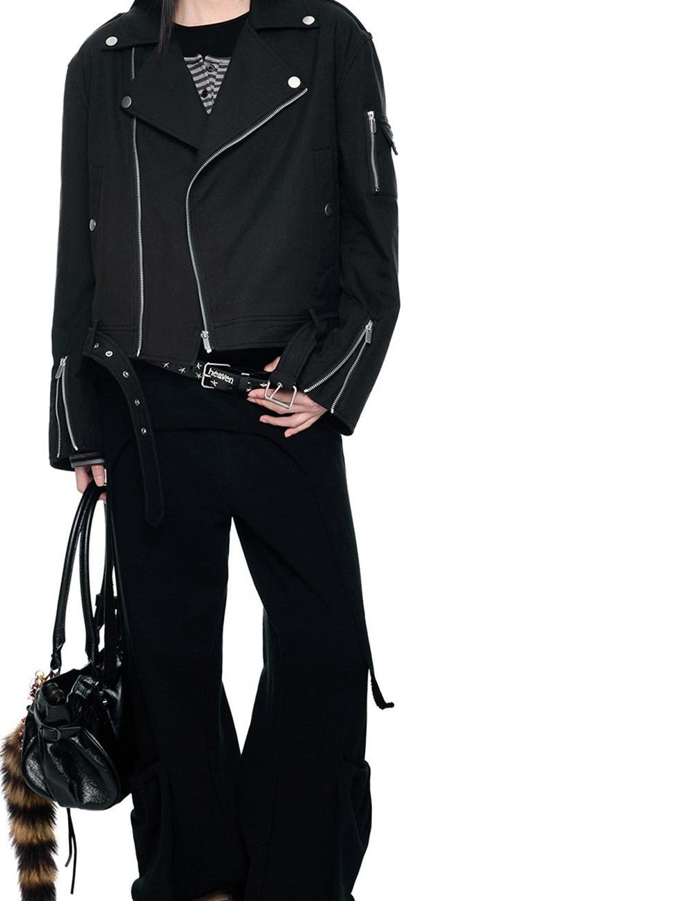EZEK Black Retro Faux Two Piece Pocket Button Drapey Women's Cotton Wide-leg Pants