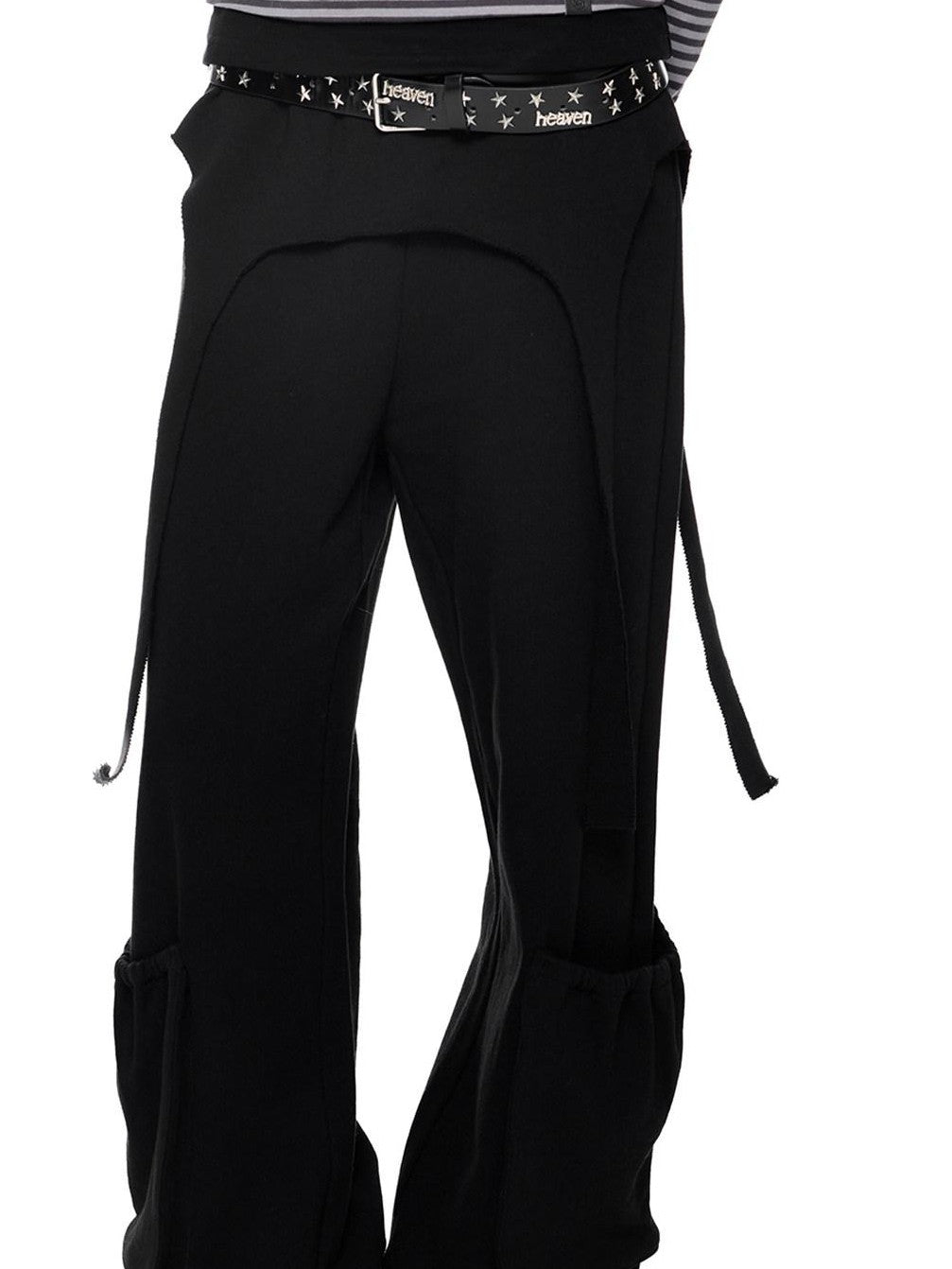 EZEK Black Retro Faux Two Piece Pocket Button Drapey Women's Cotton Wide-leg Pants