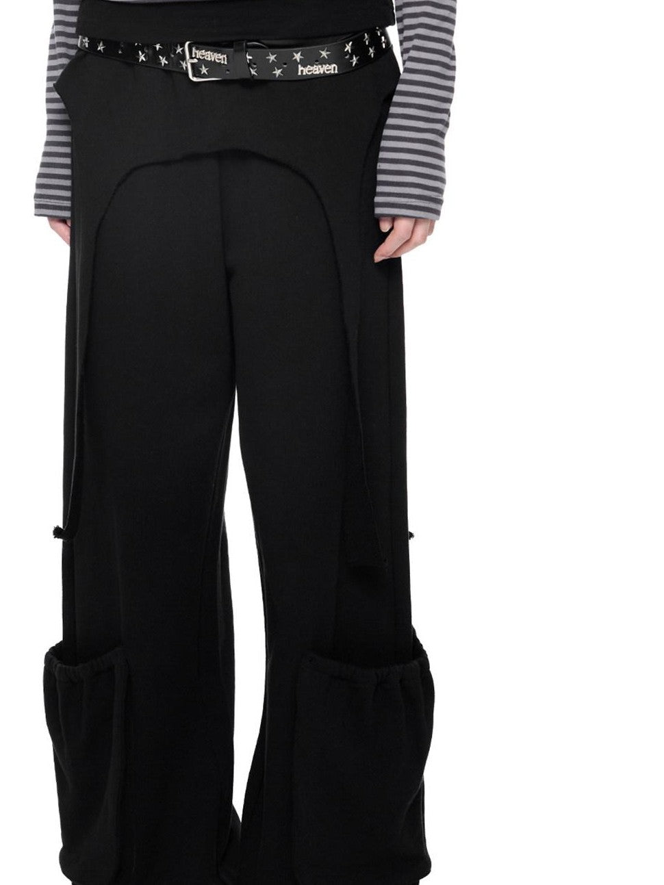 EZEK Black Retro Faux Two Piece Pocket Button Drapey Women's Cotton Wide-leg Pants