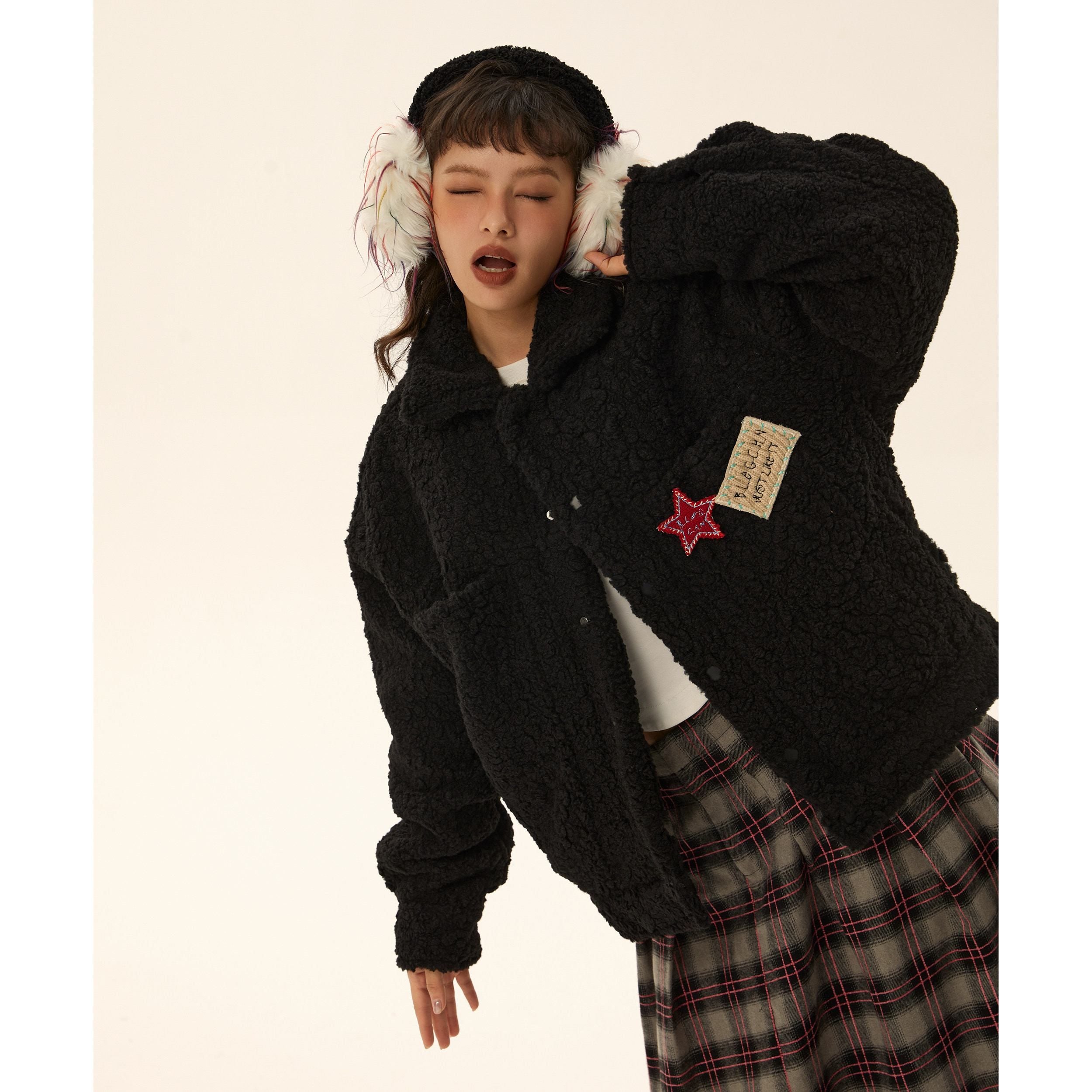EZEK_Black_Vintage_Zipper_Cropped_Padded_Sherpa_Women's_Fleece_Jackets_741606850080_MISSTT