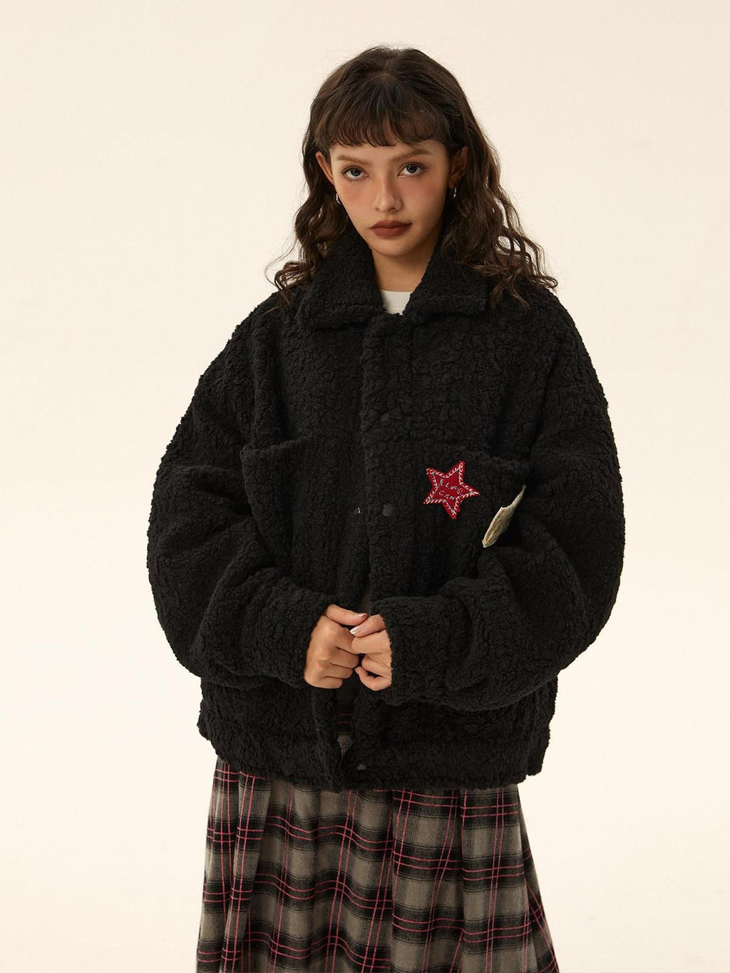 EZEK Black Vintage Zipper Cropped Padded Sherpa Women's Fleece Jackets