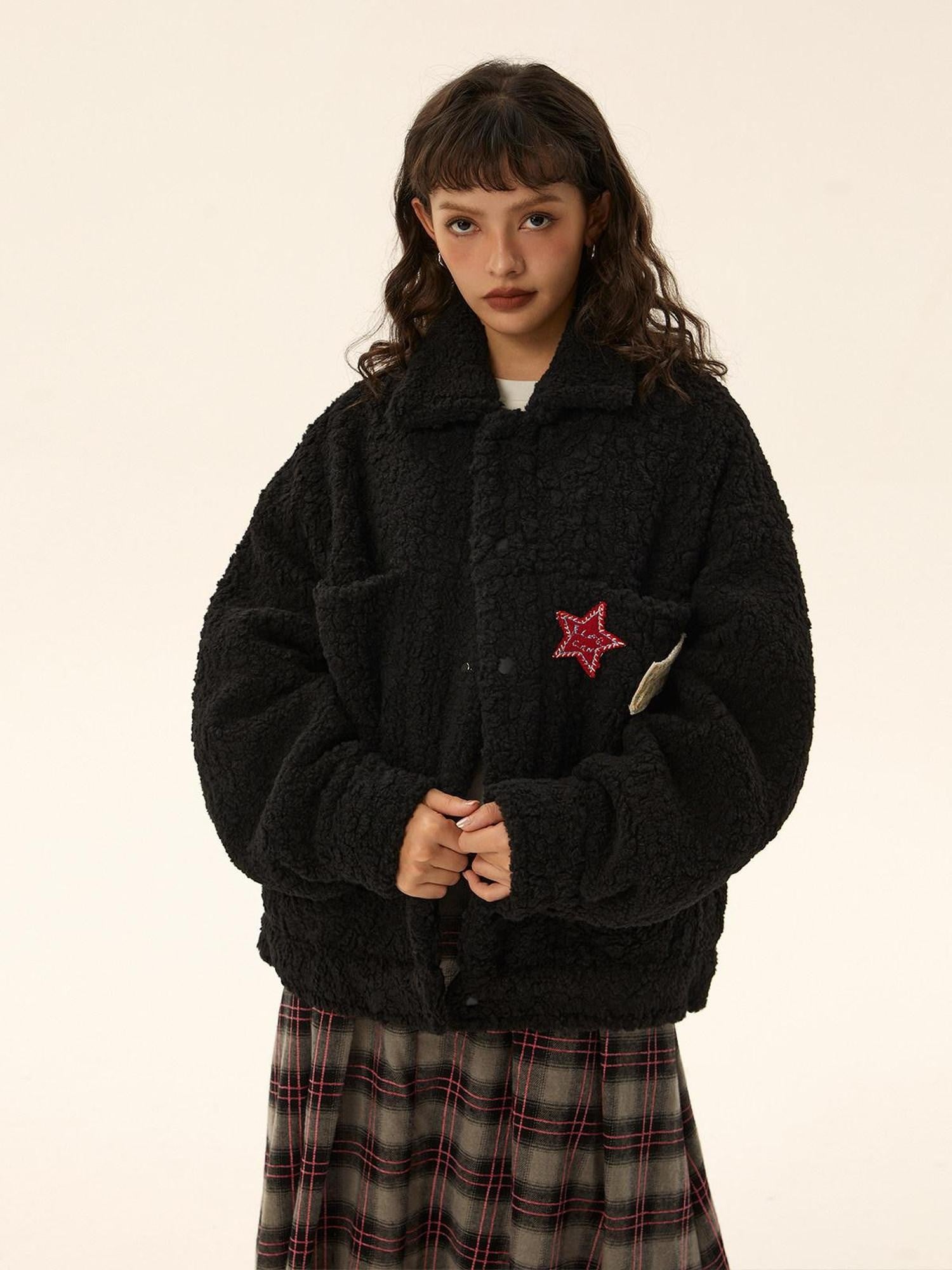 EZEK Black Vintage Zipper Cropped Padded Sherpa Women's Fleece Jackets