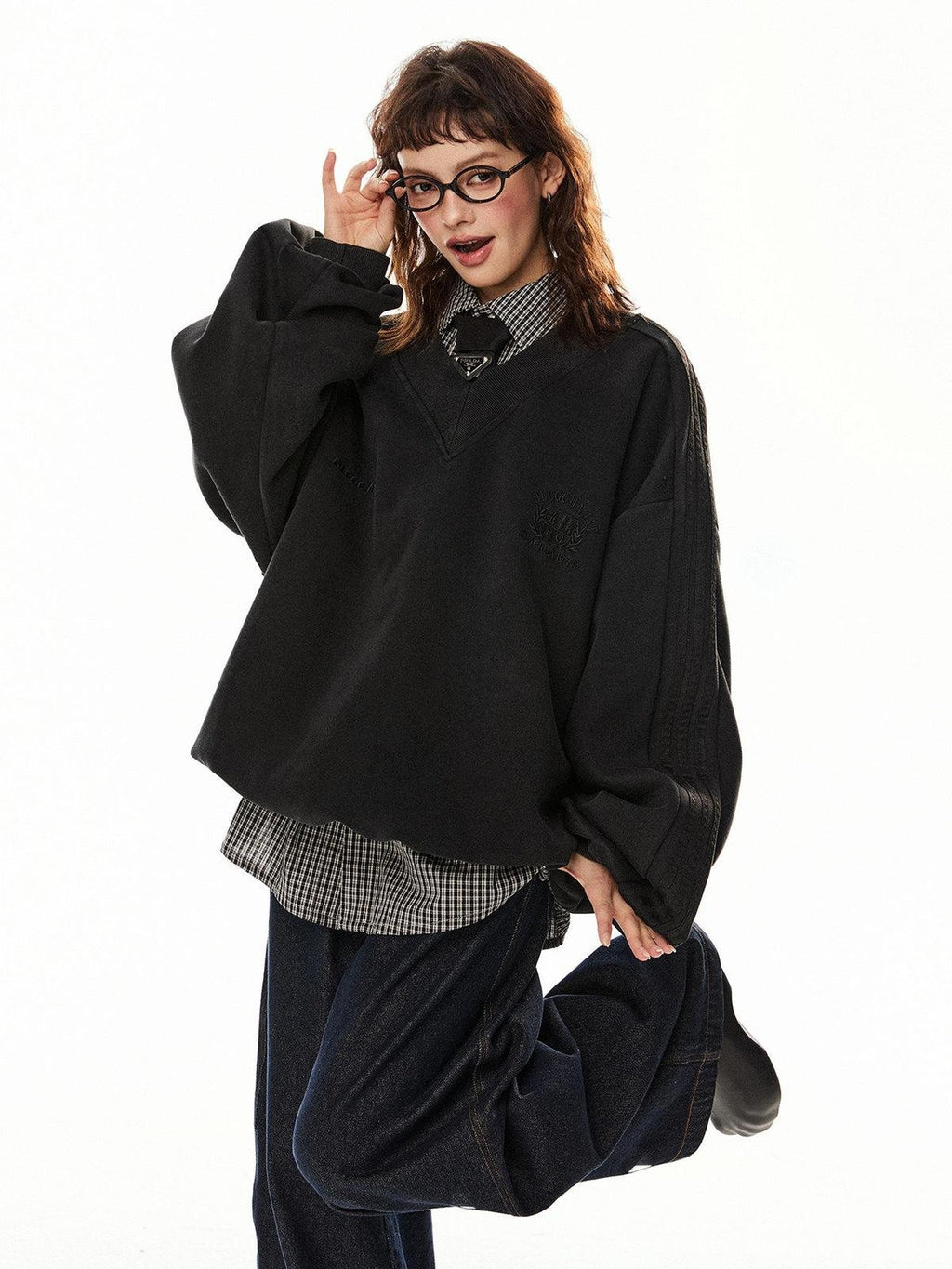 EZEK Black White Check Polo Collar Button Relaxed Women's Cotton Blend Overshirts