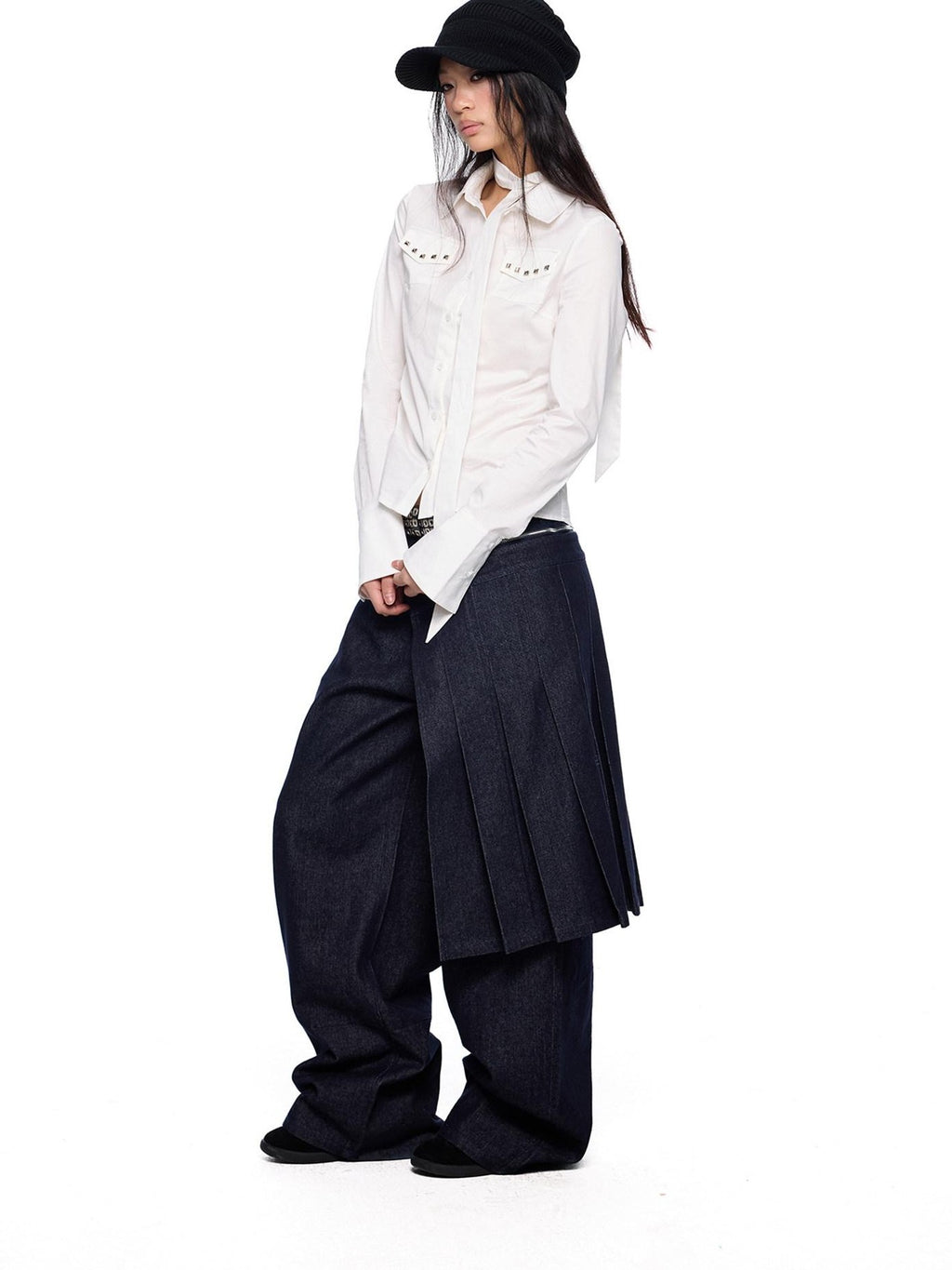 EZEK Black White Checked Retro Lapel Tie Long Sleeve Women's Cotton Blend Bow Blouses