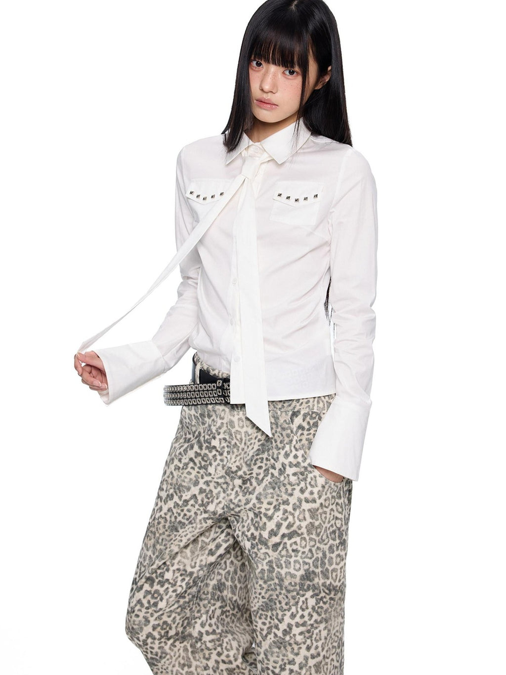 EZEK Black White Checked Retro Lapel Tie Long Sleeve Women's Cotton Blend Bow Blouses