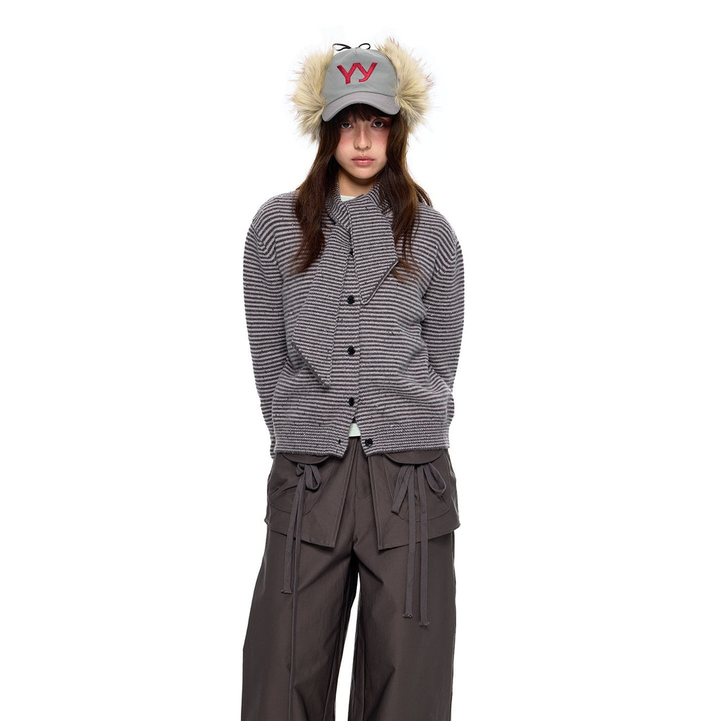 EZEK_Black_White_Polka_Dot_Knit_Stand_Collar_Women's_Polar_Fleece_Button-up_Cardigans_977901362803_MISSTT