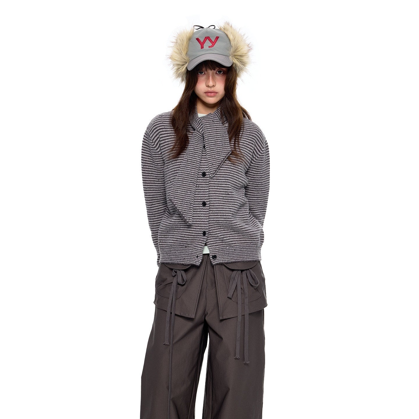 EZEK_Black_White_Polka_Dot_Knit_Stand_Collar_Women's_Polar_Fleece_Button-up_Cardigans_977901362803_MISSTT