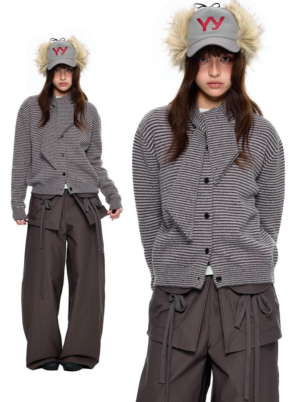 EZEK Black White Polka Dot Knit Stand Collar Women's Polar Fleece Button-up Cardigans
