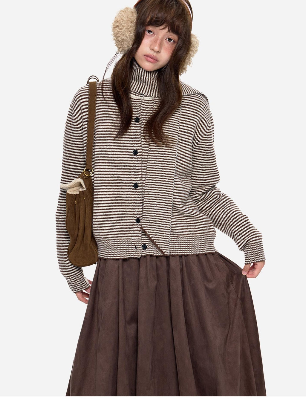 EZEK Black White Polka Dot Knit Stand Collar Women's Polar Fleece Button-up Cardigans