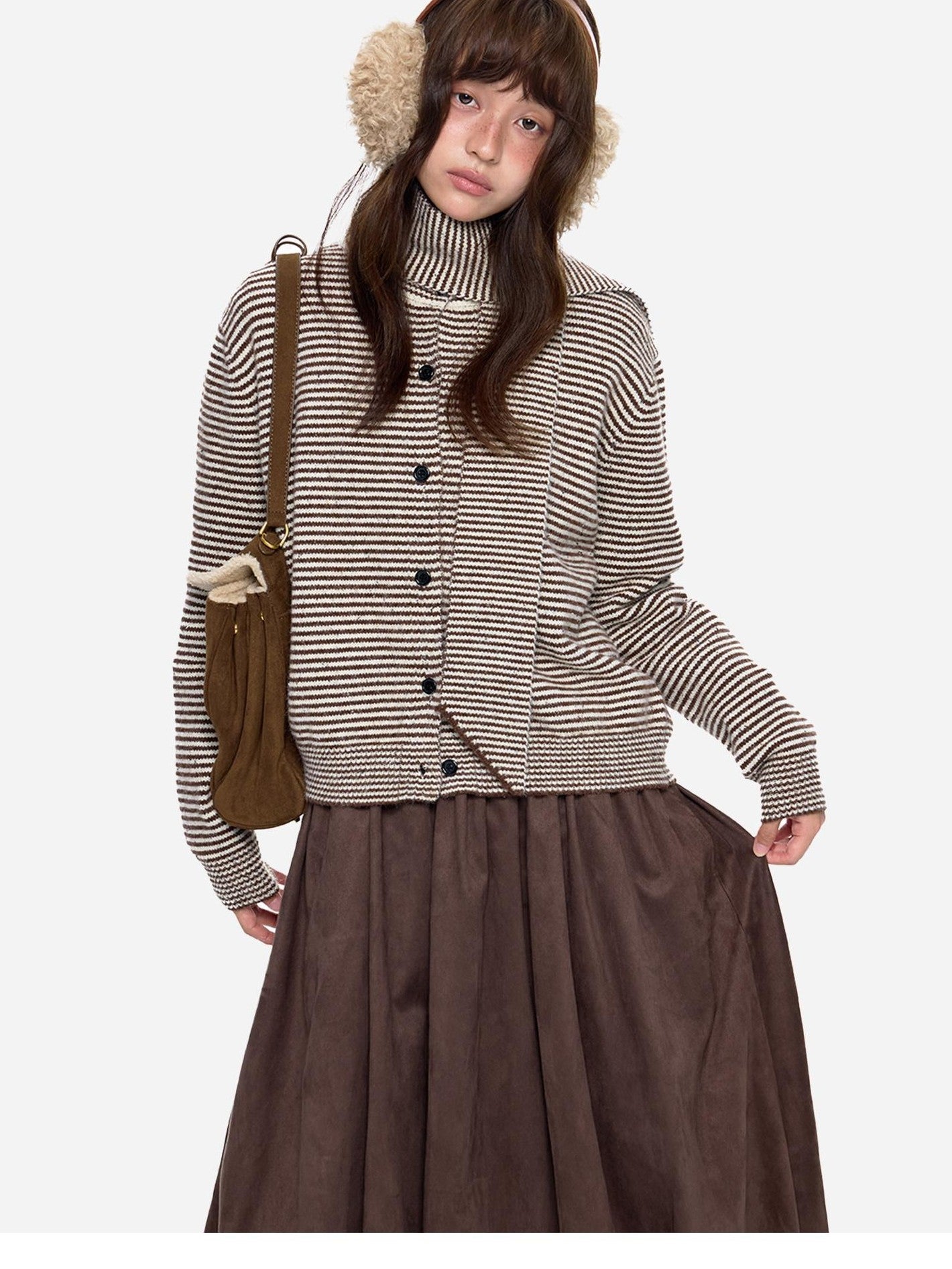 EZEK Black White Polka Dot Knit Stand Collar Women's Polar Fleece Button-up Cardigans