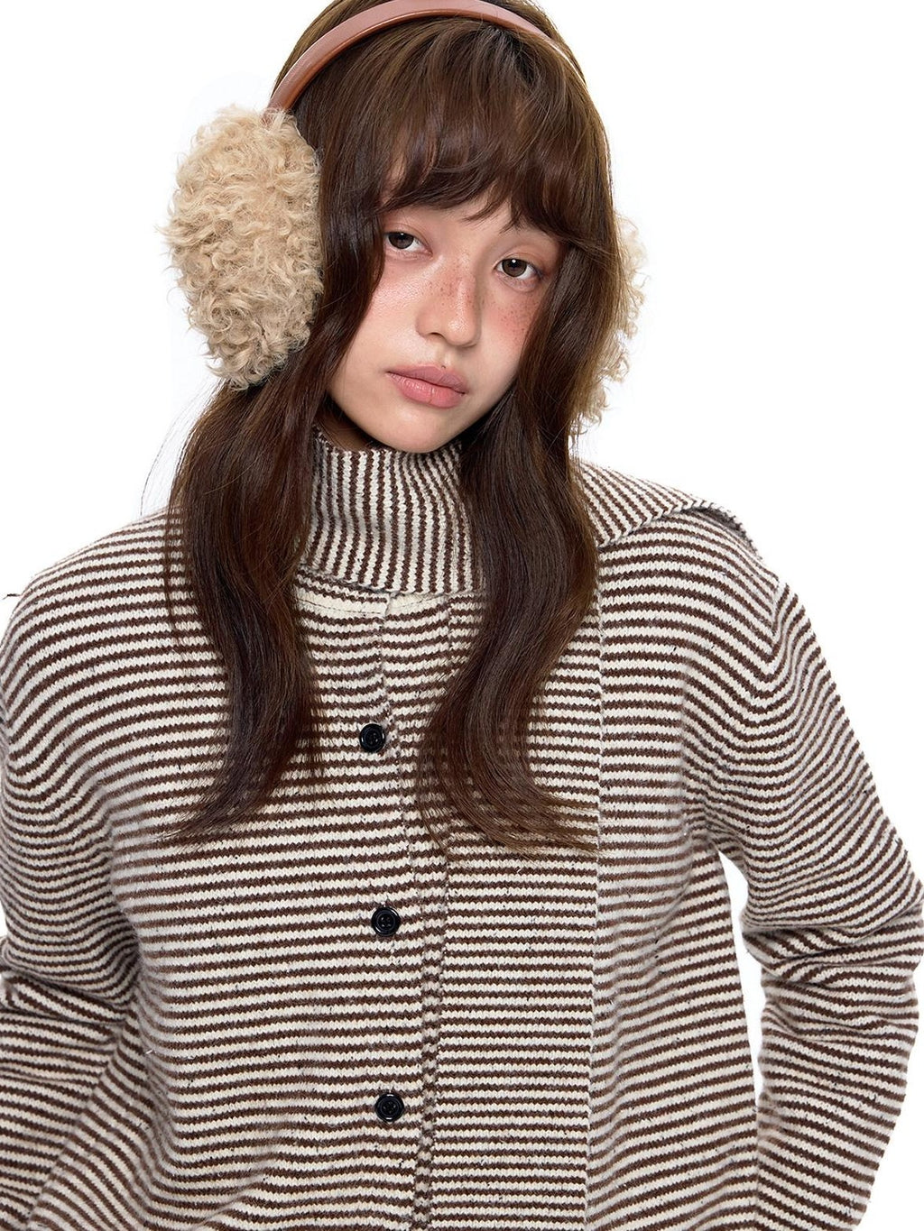 EZEK Black White Polka Dot Knit Stand Collar Women's Polar Fleece Button-up Cardigans