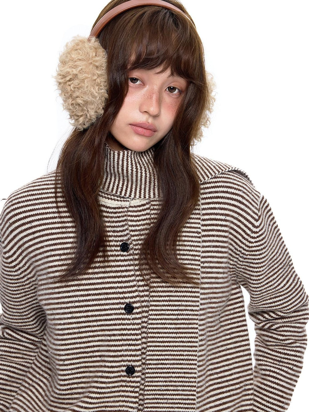 EZEK Black White Polka Dot Knit Stand Collar Women's Polar Fleece Button-up Cardigans