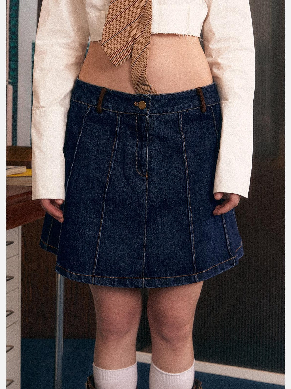 EZEK Blue Vintage Patchwork Zipper Lapel Pockets Women's Cotton Blend Denim Jackets