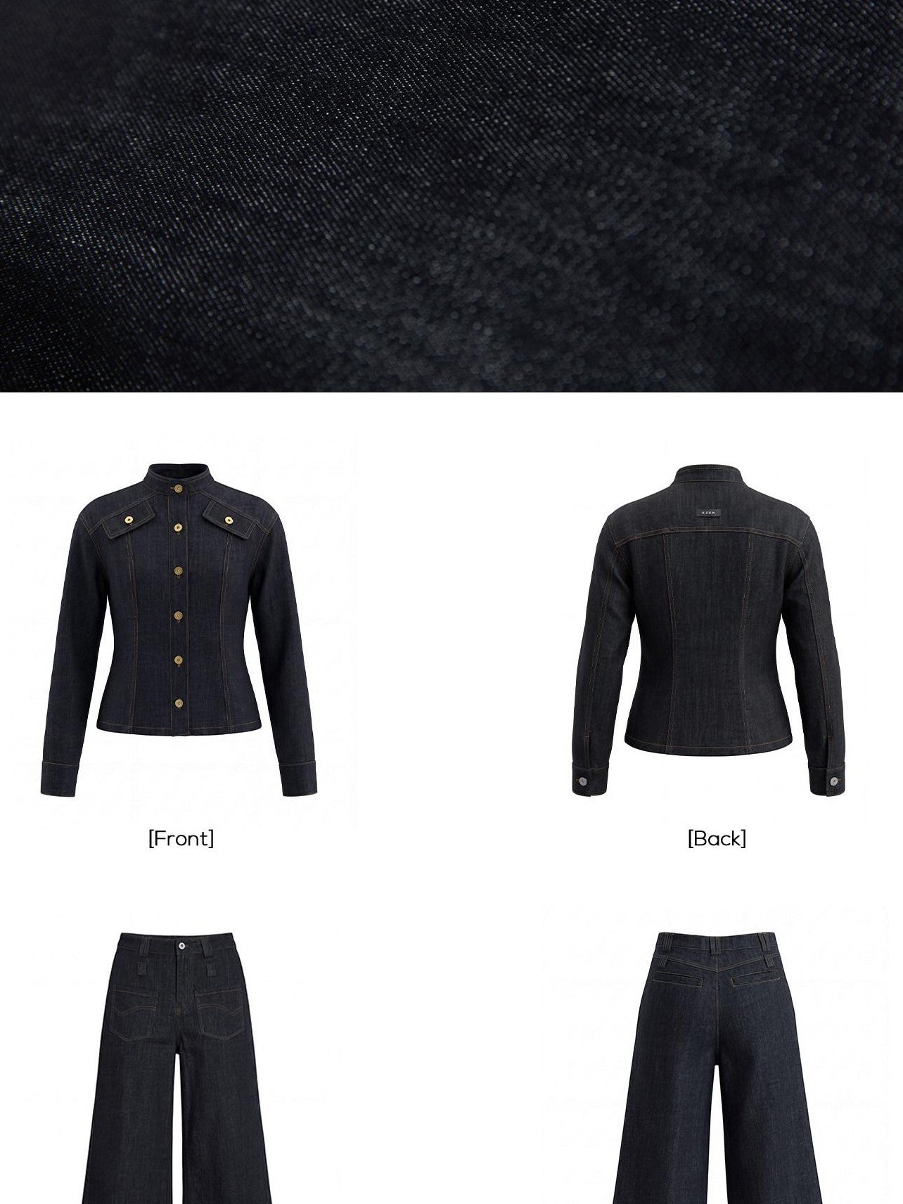 EZEK Broad Shoulder Waist Cinched Retro Denim Women's Cotton Casual Top & Pants Sets