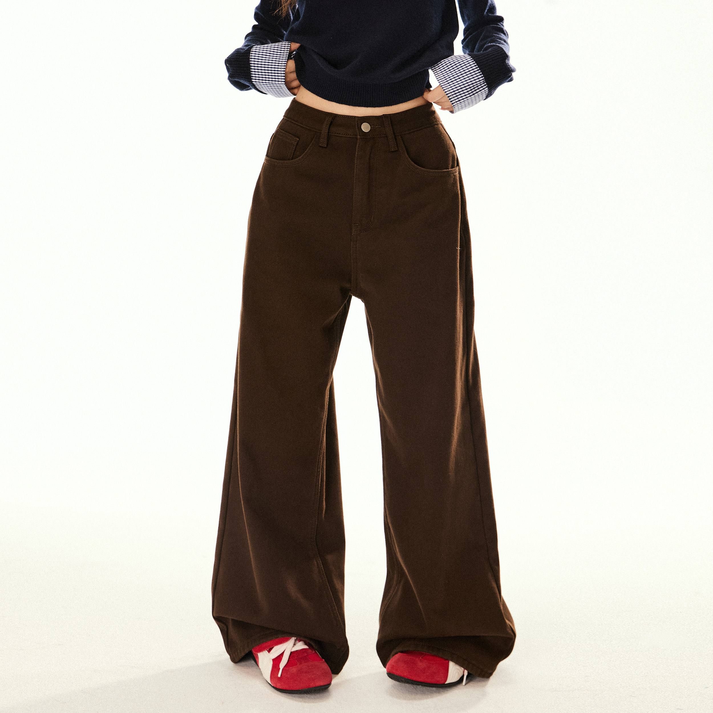EZEK_Brown_Barn_Style_Button_Loose_Women's_Fleece_Lined_Wide-leg_Jeans_851120916001_MISSTT