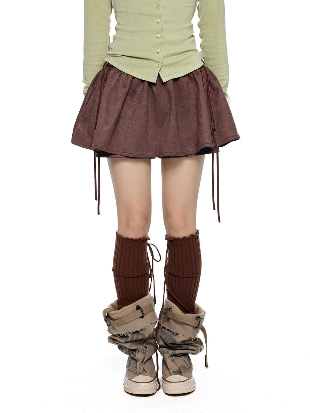 EZEK Brown Faux Two Piece Suede Tulip Women's Polyester Spandex Mini Skirts