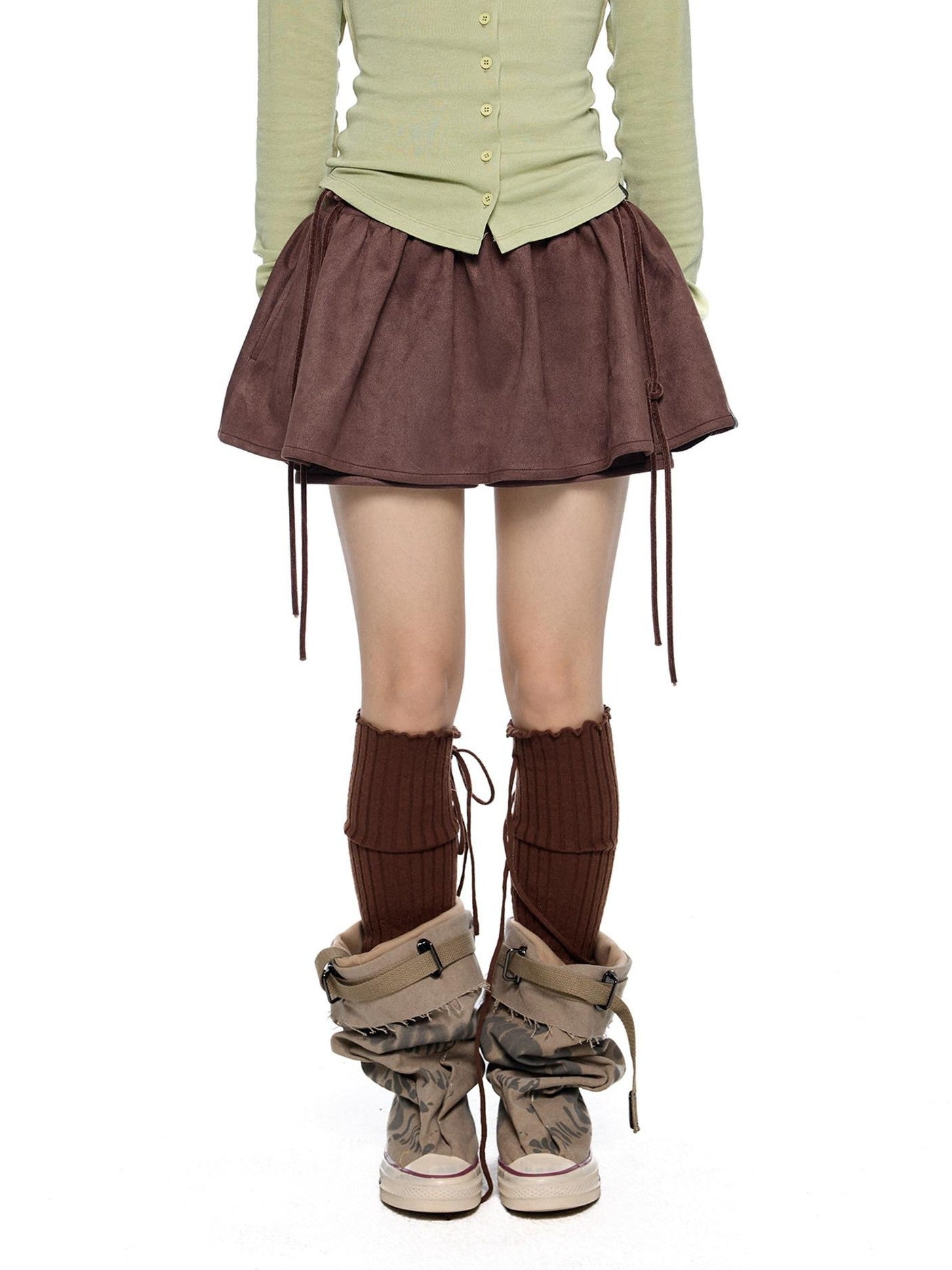 EZEK Brown Faux Two Piece Suede Tulip Women's Polyester Spandex Mini Skirts