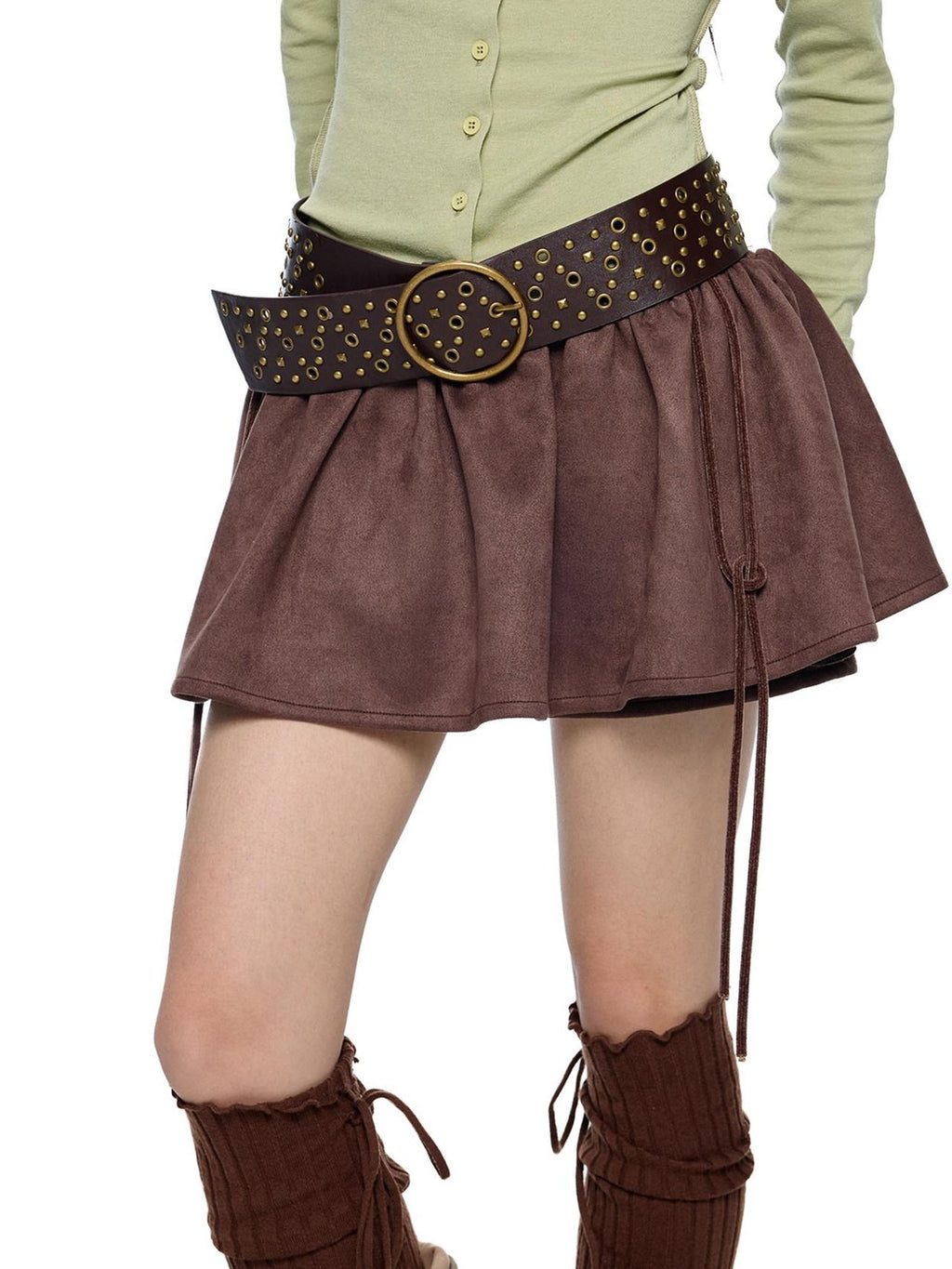 EZEK Brown Faux Two Piece Suede Tulip Women's Polyester Spandex Mini Skirts