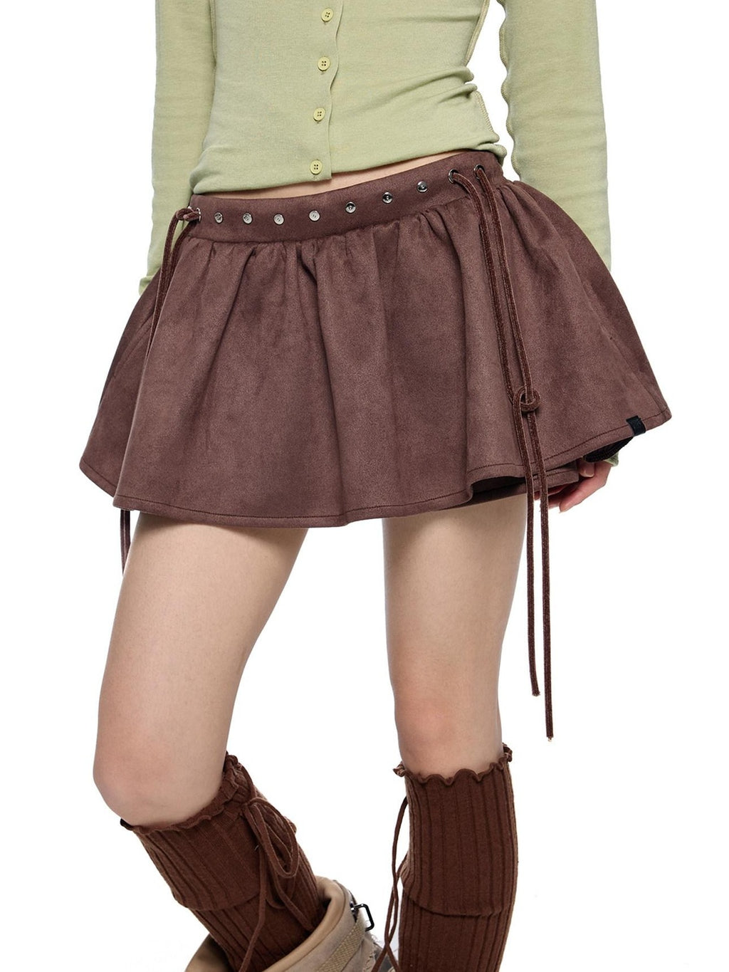 EZEK Brown Faux Two Piece Suede Tulip Women's Polyester Spandex Mini Skirts