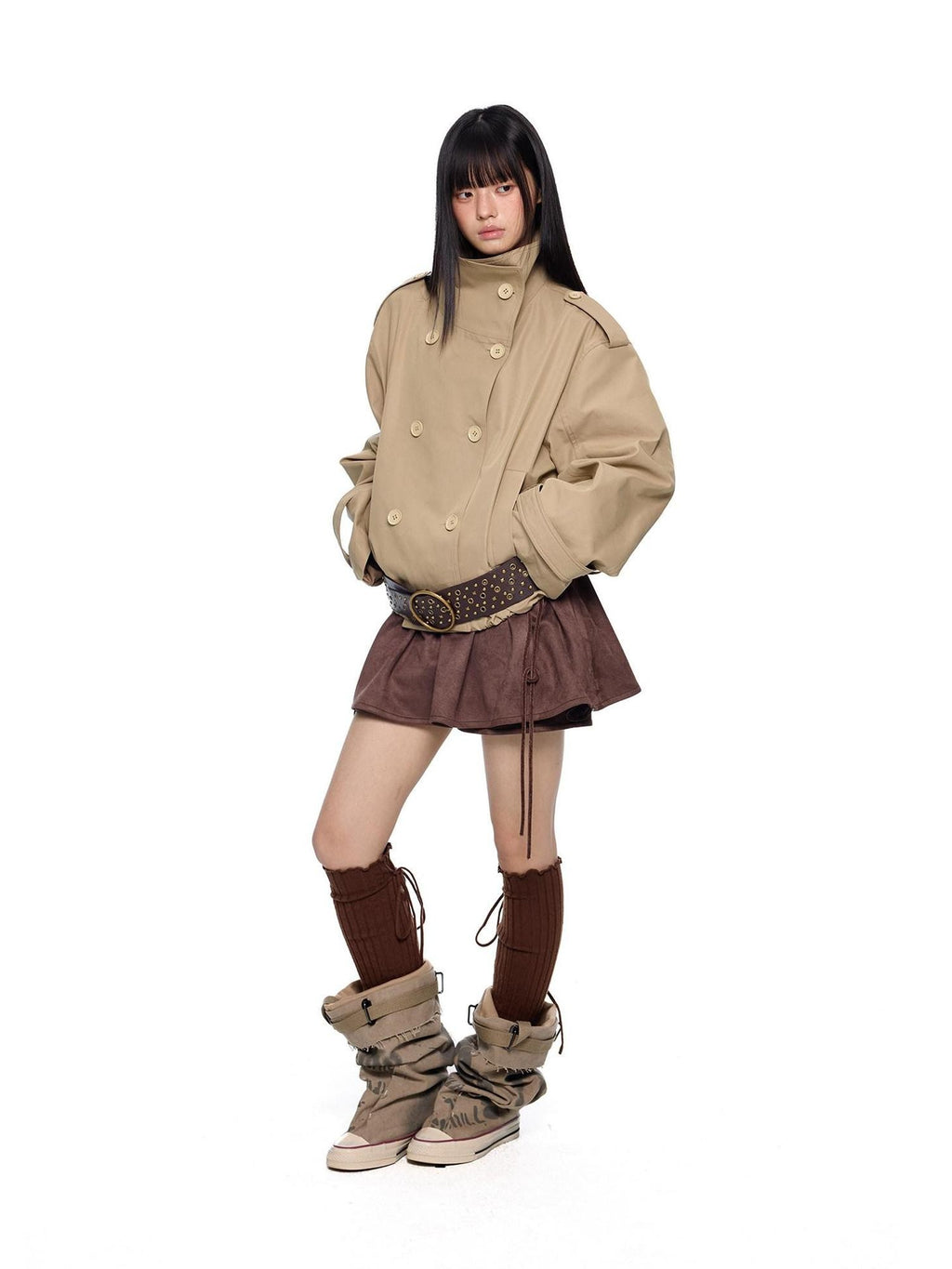 EZEK Brown Faux Two Piece Suede Tulip Women's Polyester Spandex Mini Skirts