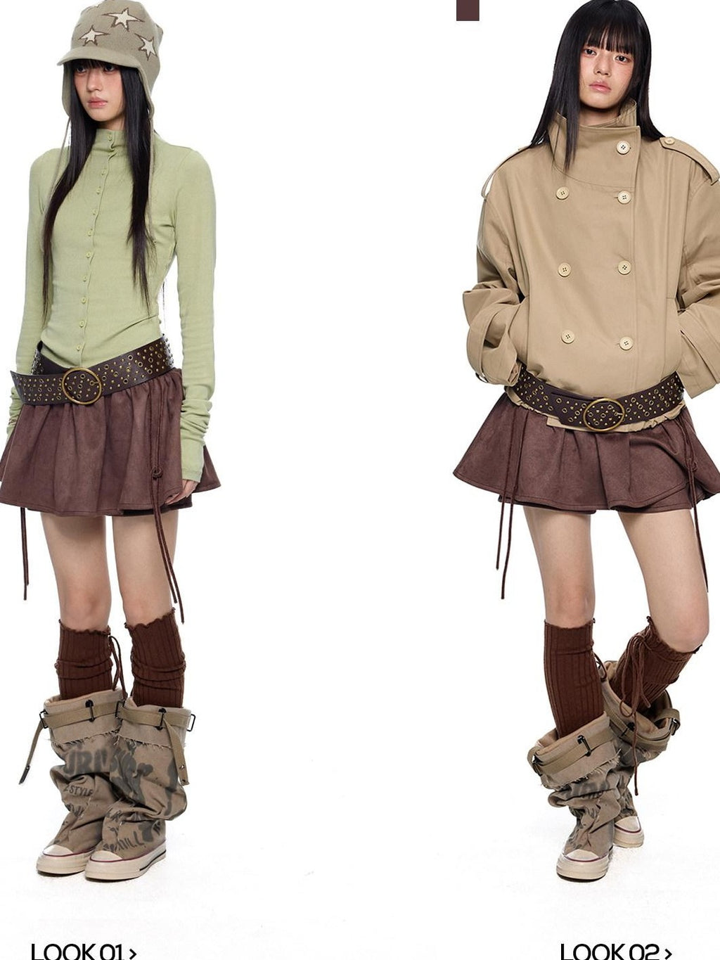 EZEK Brown Faux Two Piece Suede Tulip Women's Polyester Spandex Mini Skirts