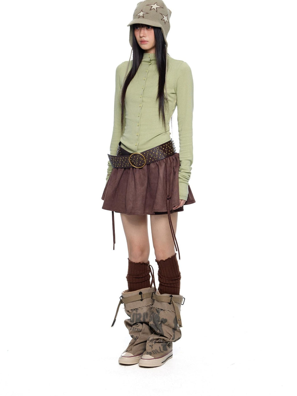 EZEK Brown Faux Two Piece Suede Tulip Women's Polyester Spandex Mini Skirts