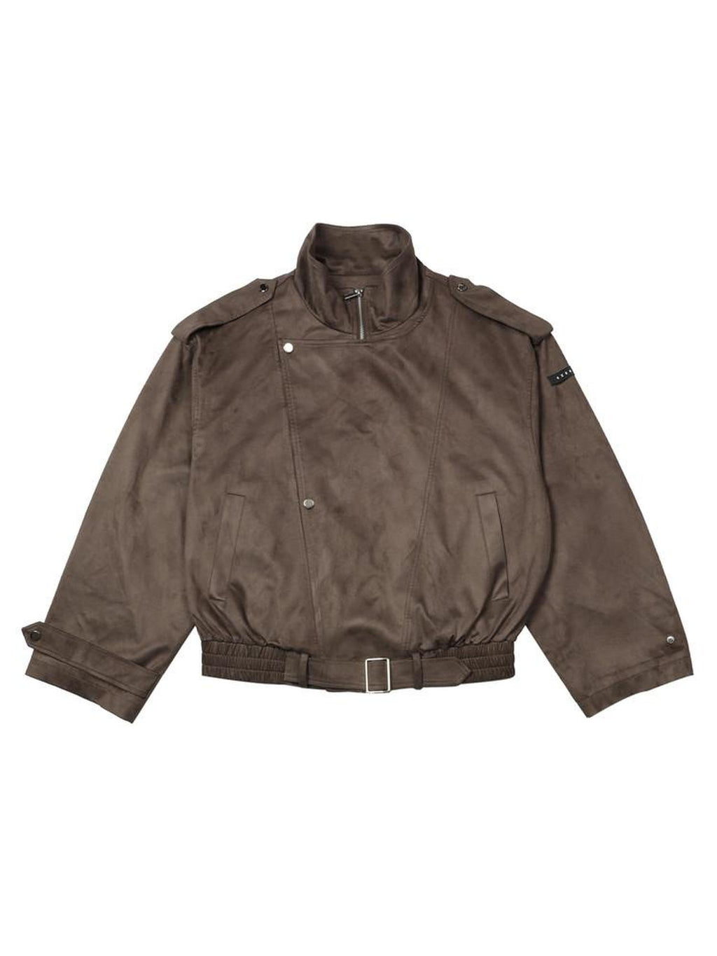 EZEK Brown Oversized Multi Pocket Women's Faux Suede Polyester Leather Jackets