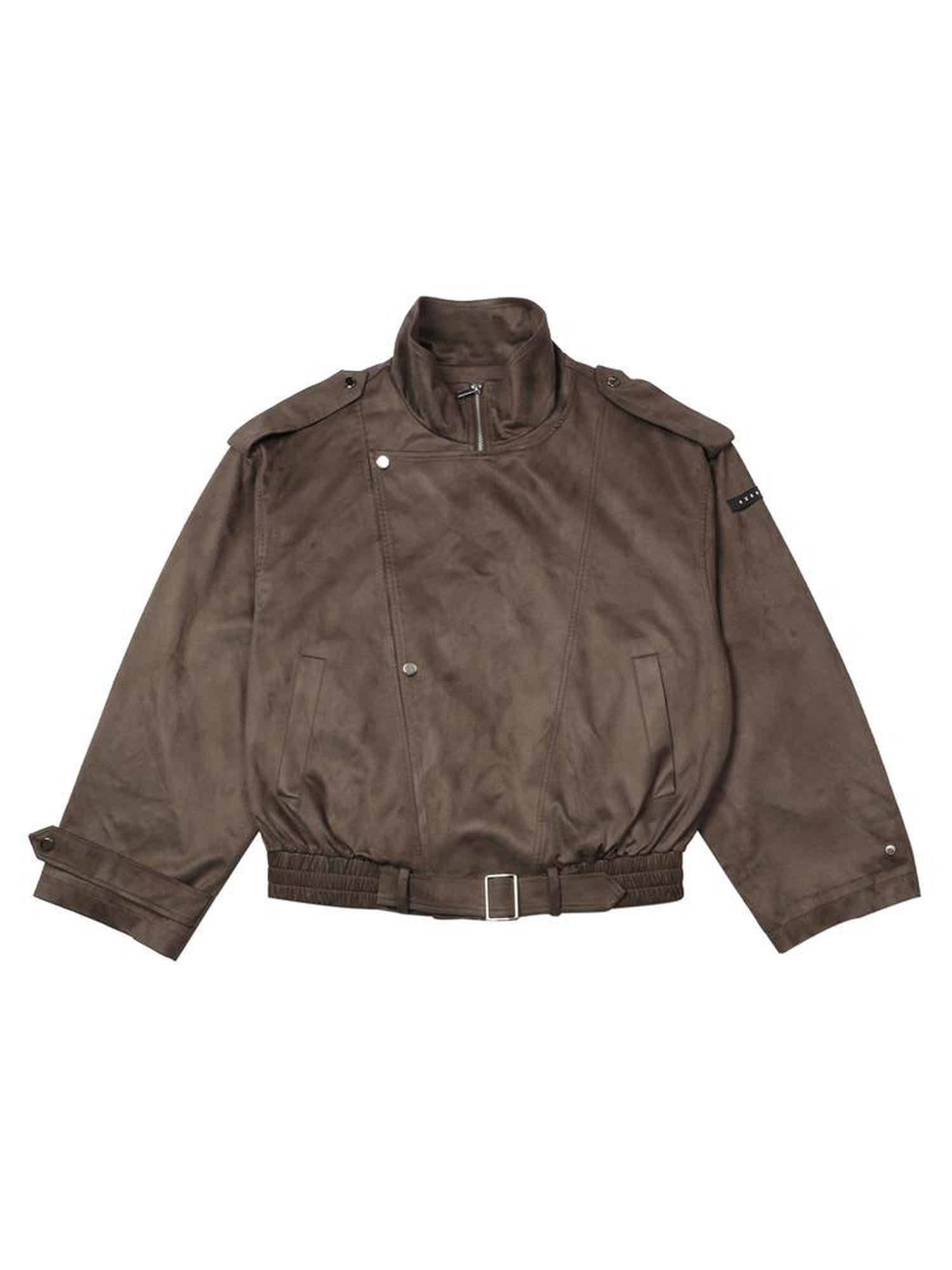 EZEK Brown Oversized Multi Pocket Women's Faux Suede Polyester Leather Jackets