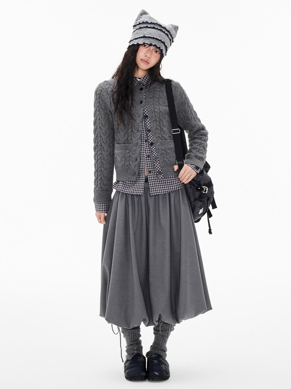 EZEK Cable Plaid Spliced Button Front Relaxed Fit Women's Knit Cardigans