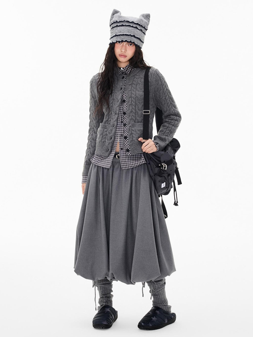 EZEK Cable Plaid Spliced Button Front Relaxed Fit Women's Knit Cardigans