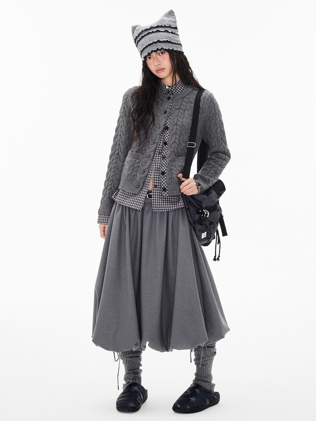 EZEK Cable Plaid Spliced Button Front Relaxed Fit Women's Knit Cardigans