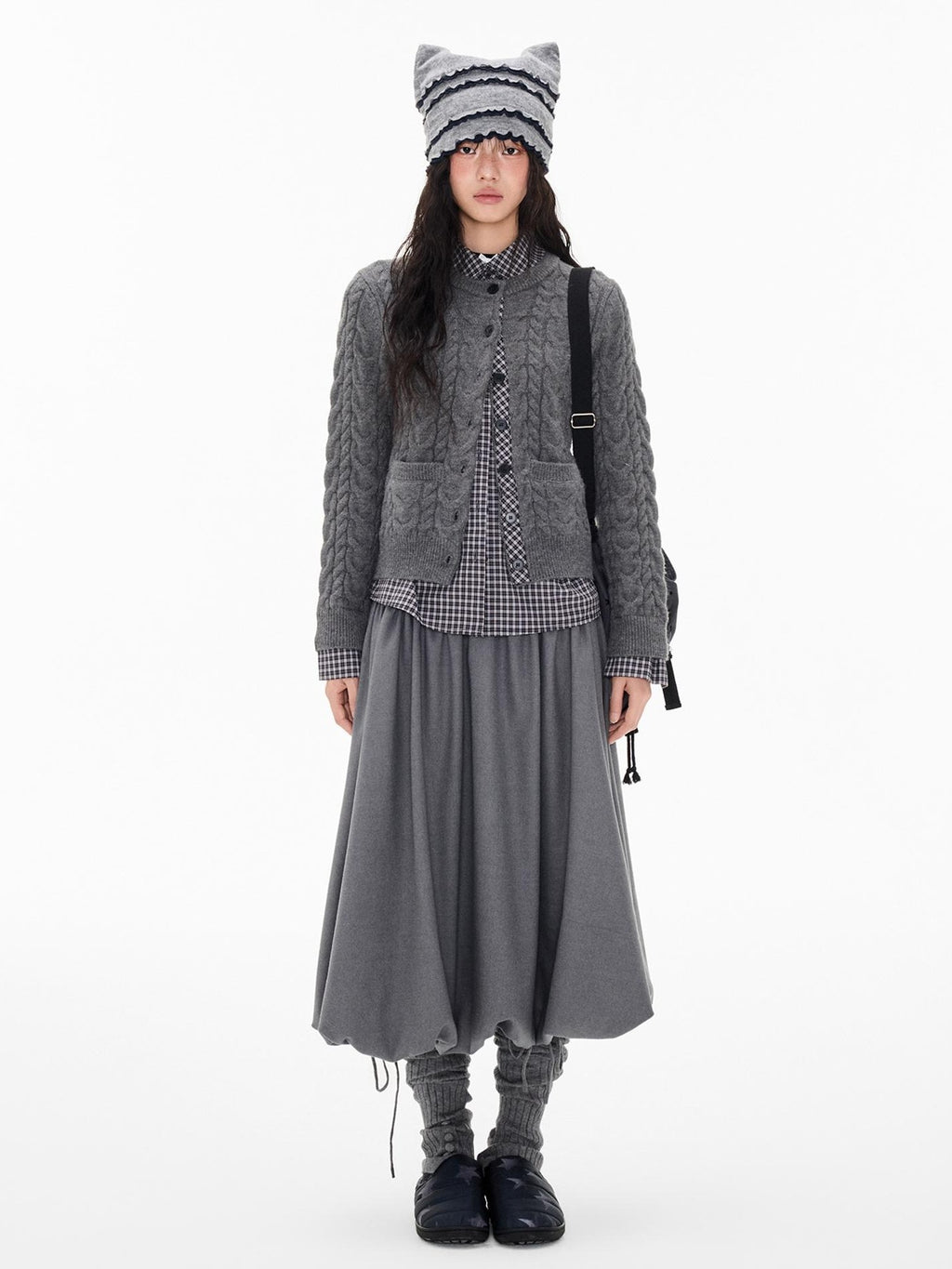 EZEK Cable Plaid Spliced Button Front Relaxed Fit Women's Knit Cardigans