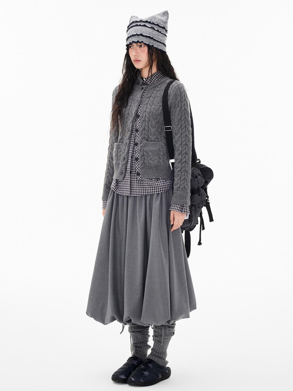EZEK Cable Plaid Spliced Button Front Relaxed Fit Women's Knit Cardigans