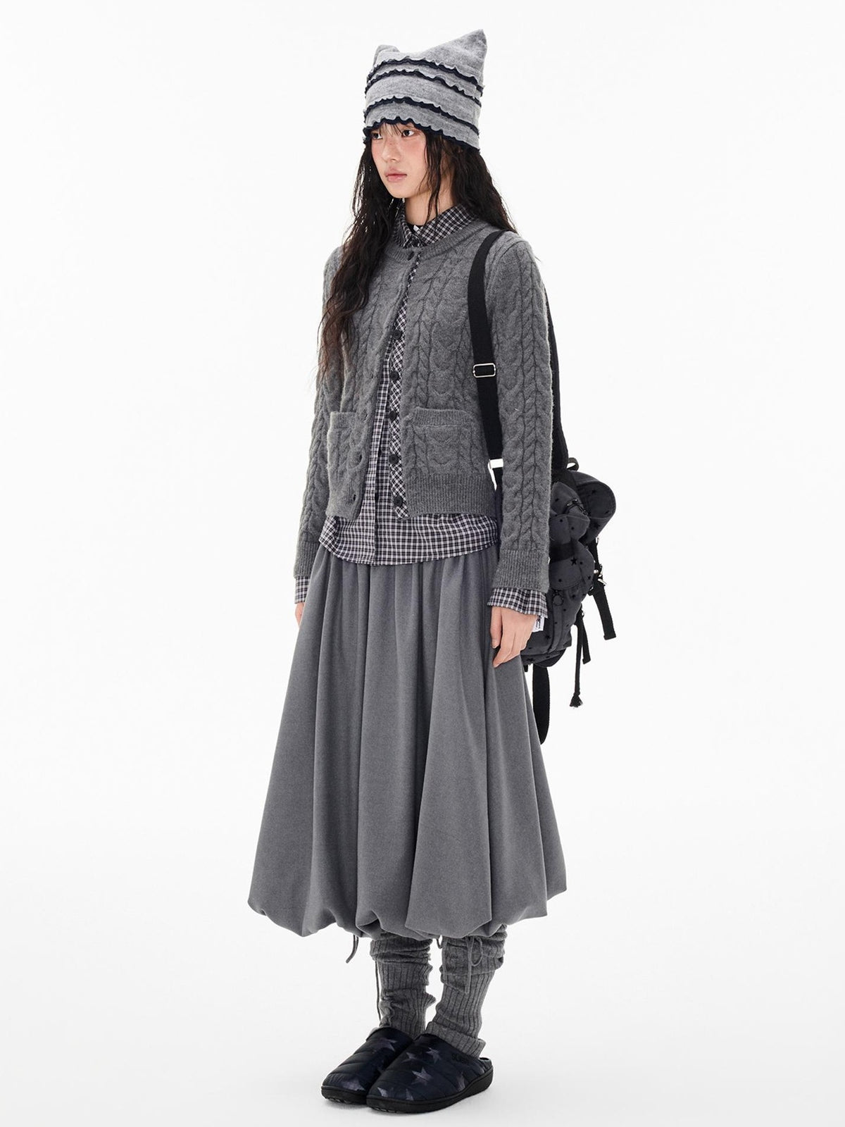 EZEK Cable Plaid Spliced Button Front Relaxed Fit Women's Knit Cardigans