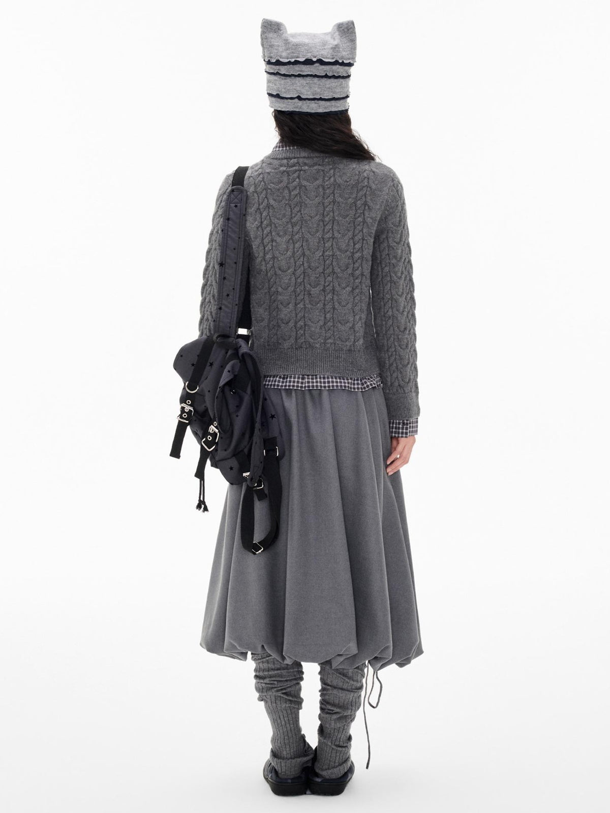 EZEK Cable Plaid Spliced Button Front Relaxed Fit Women's Knit Cardigans