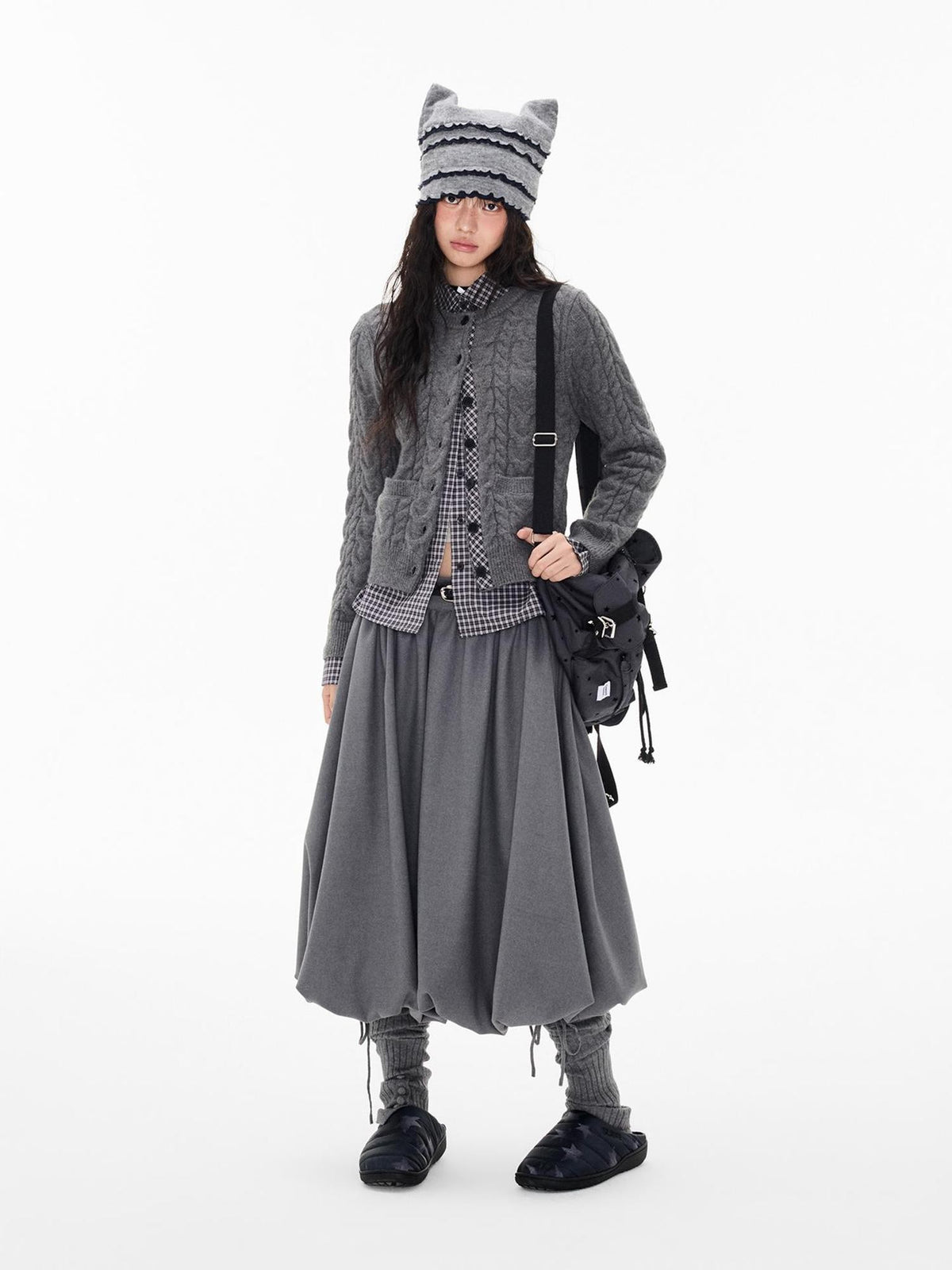 EZEK Cable Plaid Spliced Button Front Relaxed Fit Women's Knit Cardigans