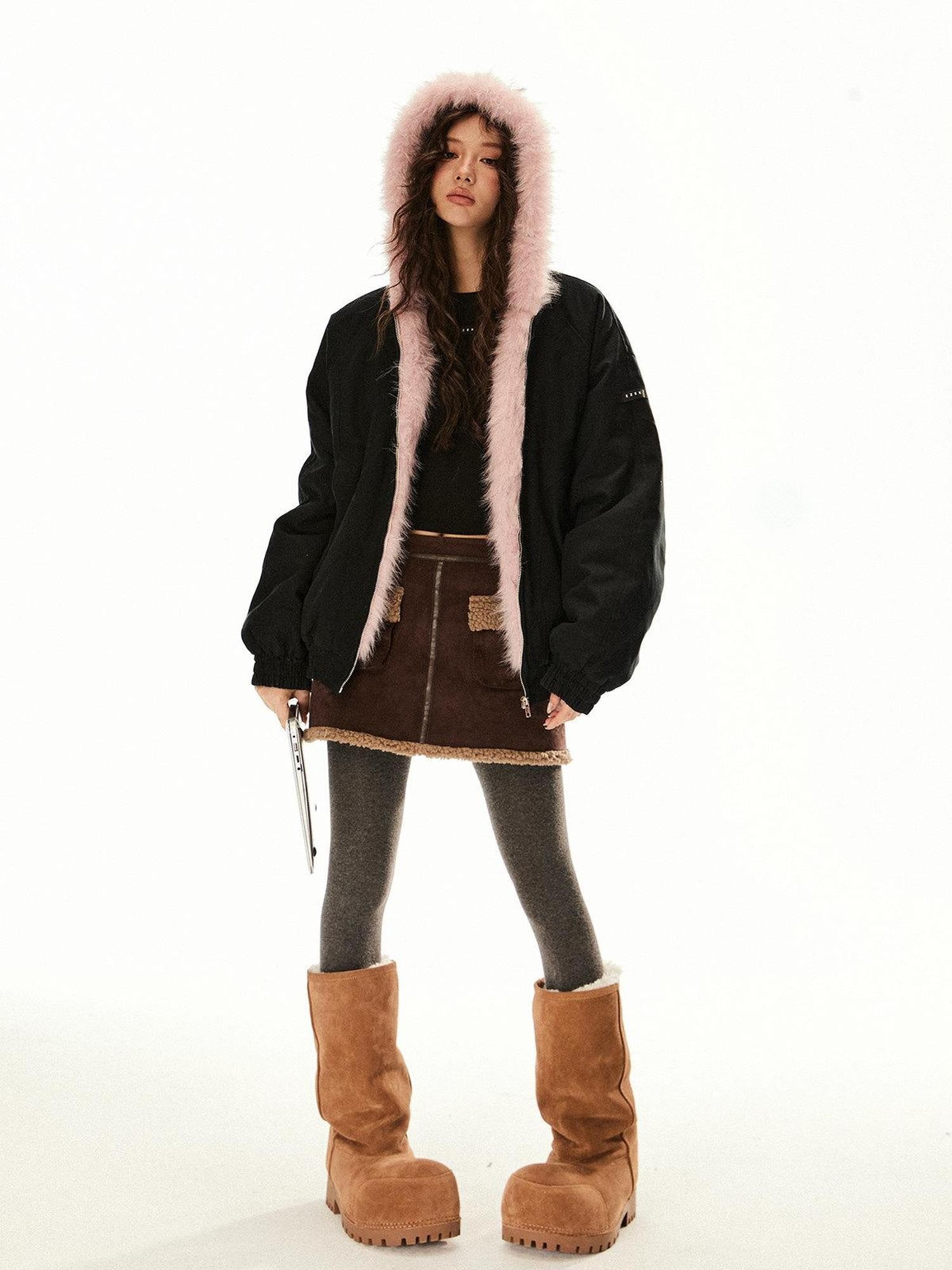 EZEK Camo Furry Hooded Workwear Zipper Women's 100 Percent Cotton Puffer Jackets